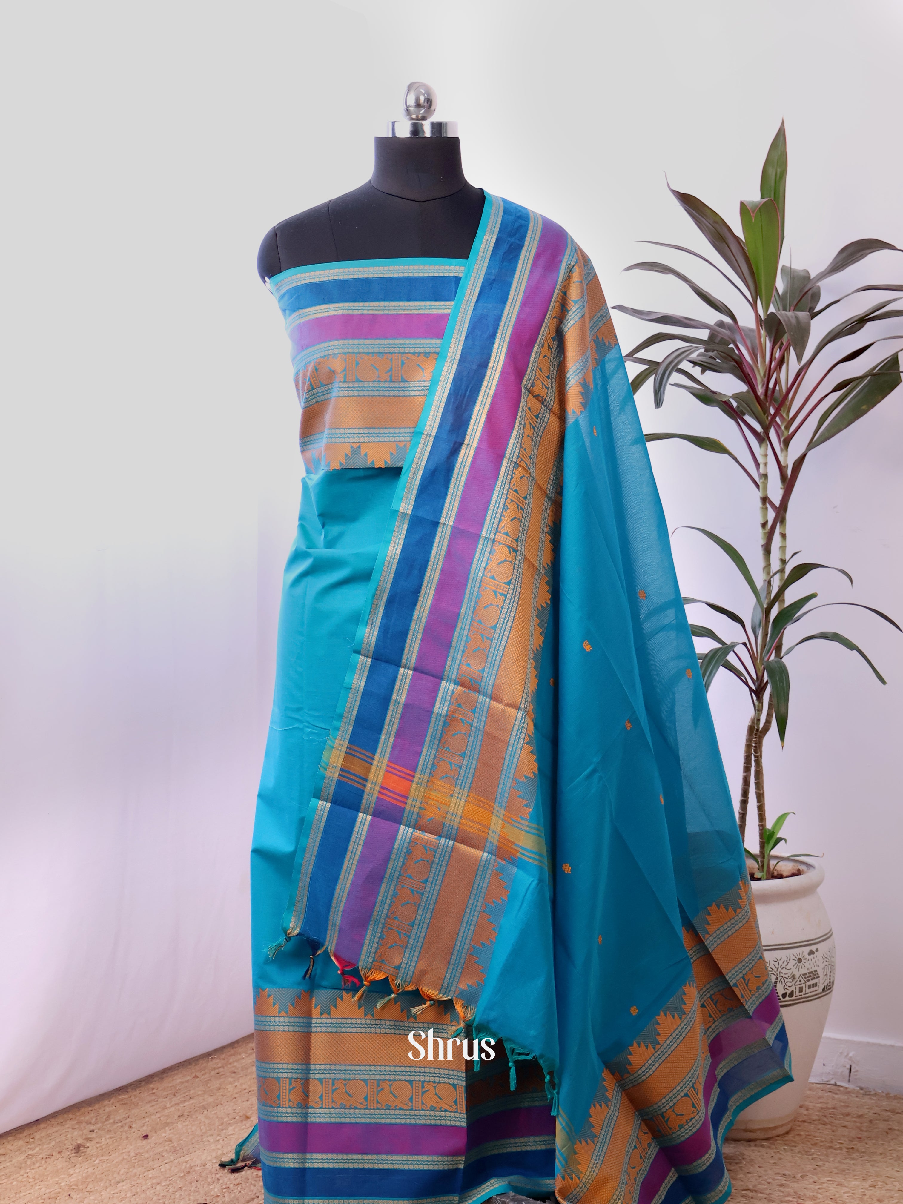 Blue- chettinad top & dupatta combo