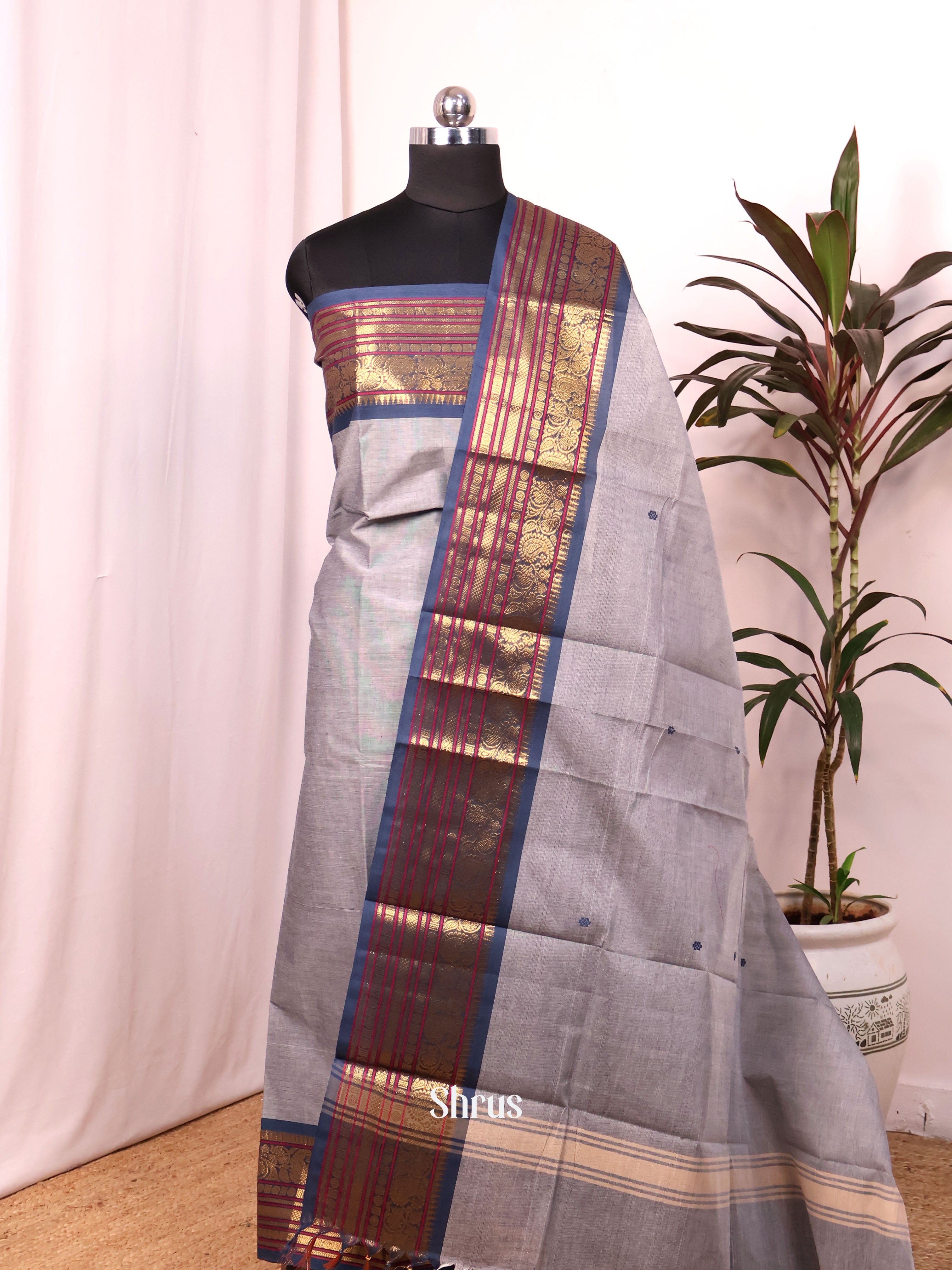 Grey - chettinad top & dupatta combo