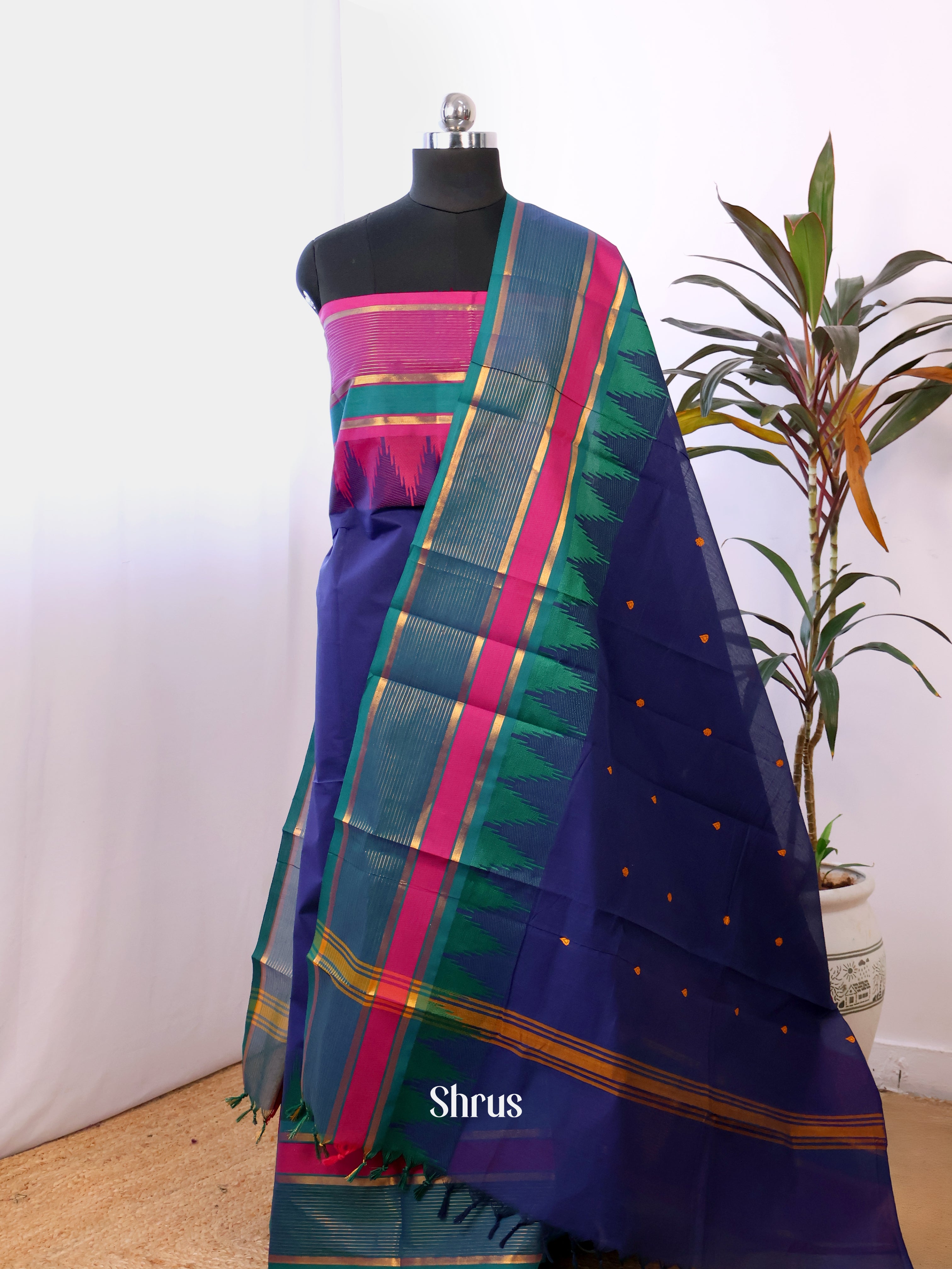 violet & Green - chettinad top & dupatta combo