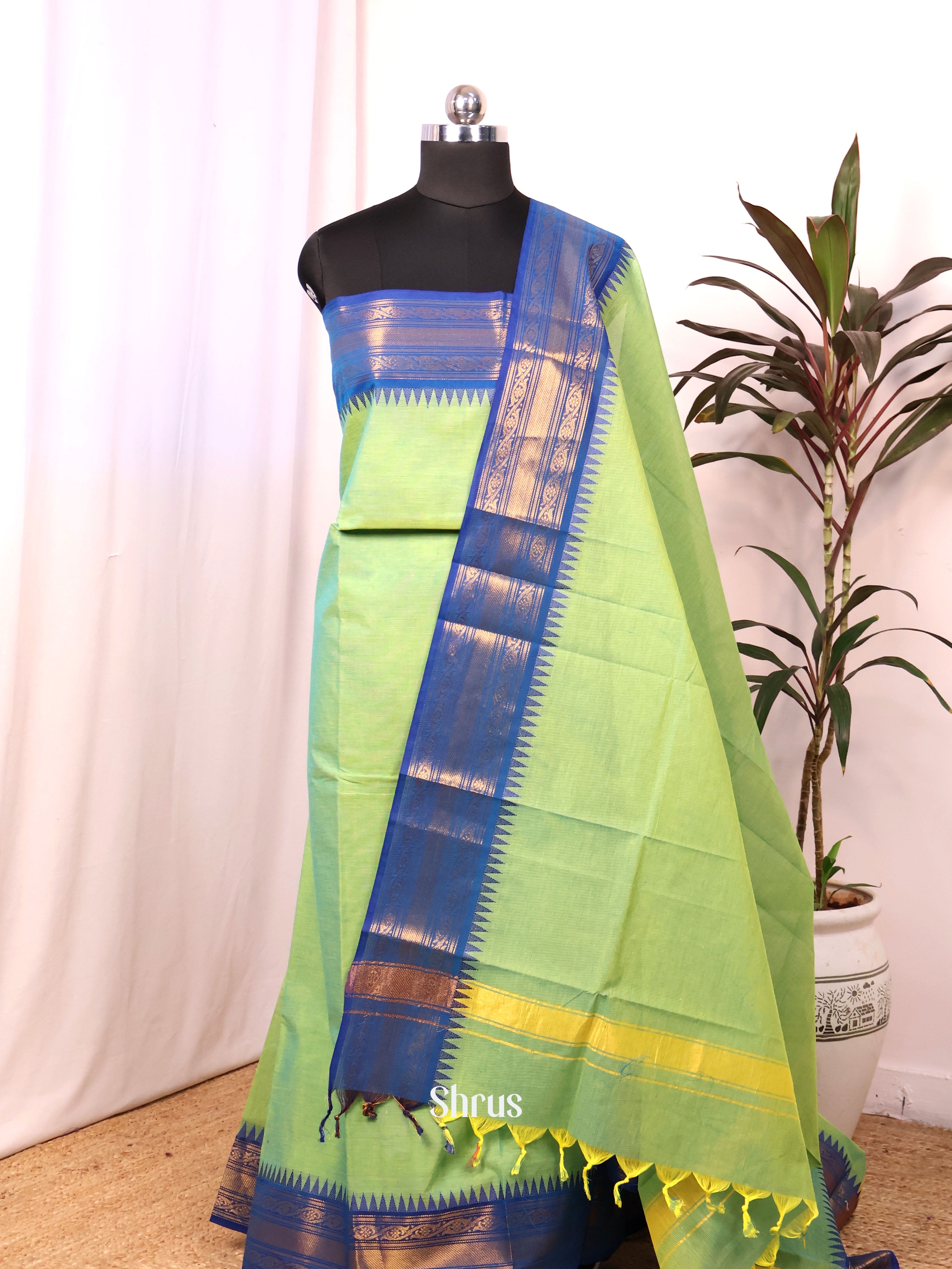 Green & Blue - chettinad top & dupatta combo