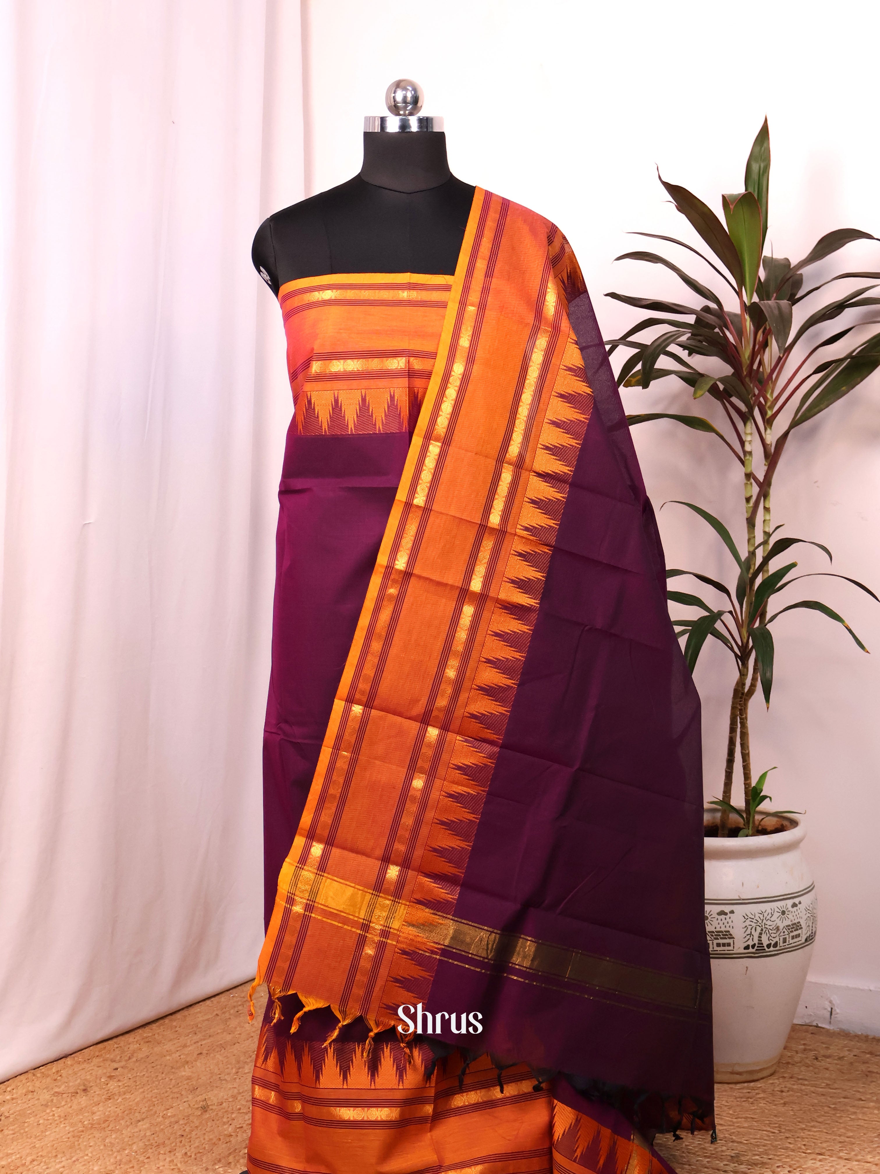 Violet  & Orange - chettinad top & dupatta combo