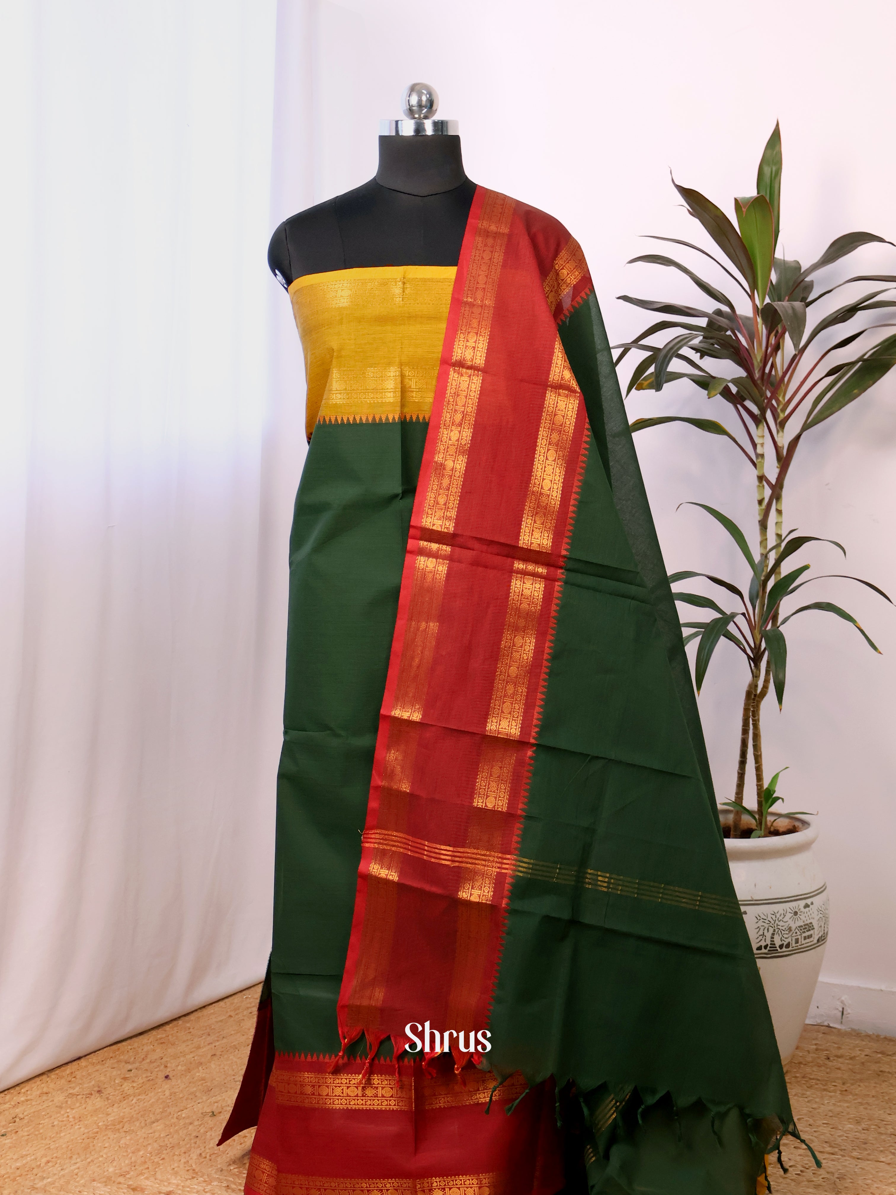 Green & Red - chettinad top & dupatta combo