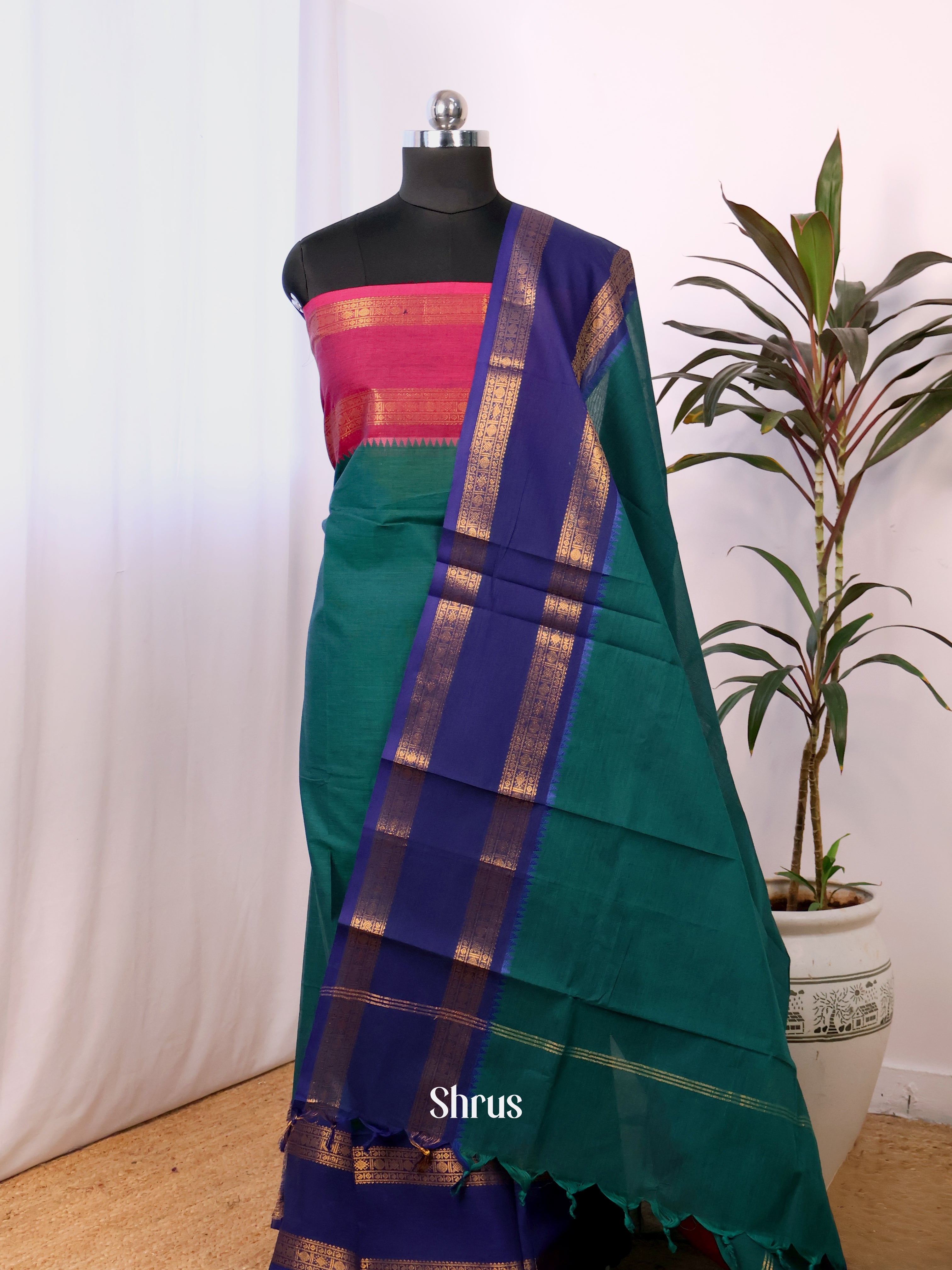 Green & Blue - chettinad top & dupatta combo