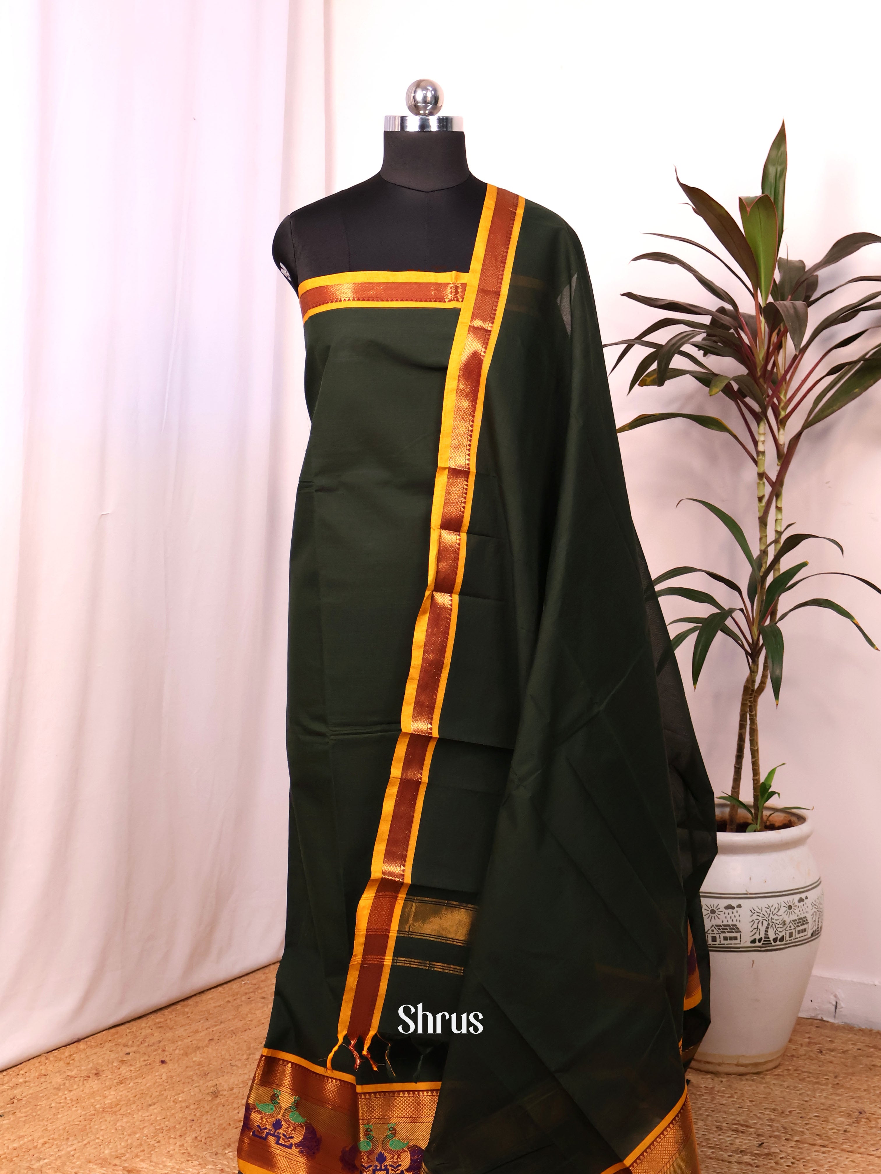 Green & Mustard- chettinad top & dupatta combo