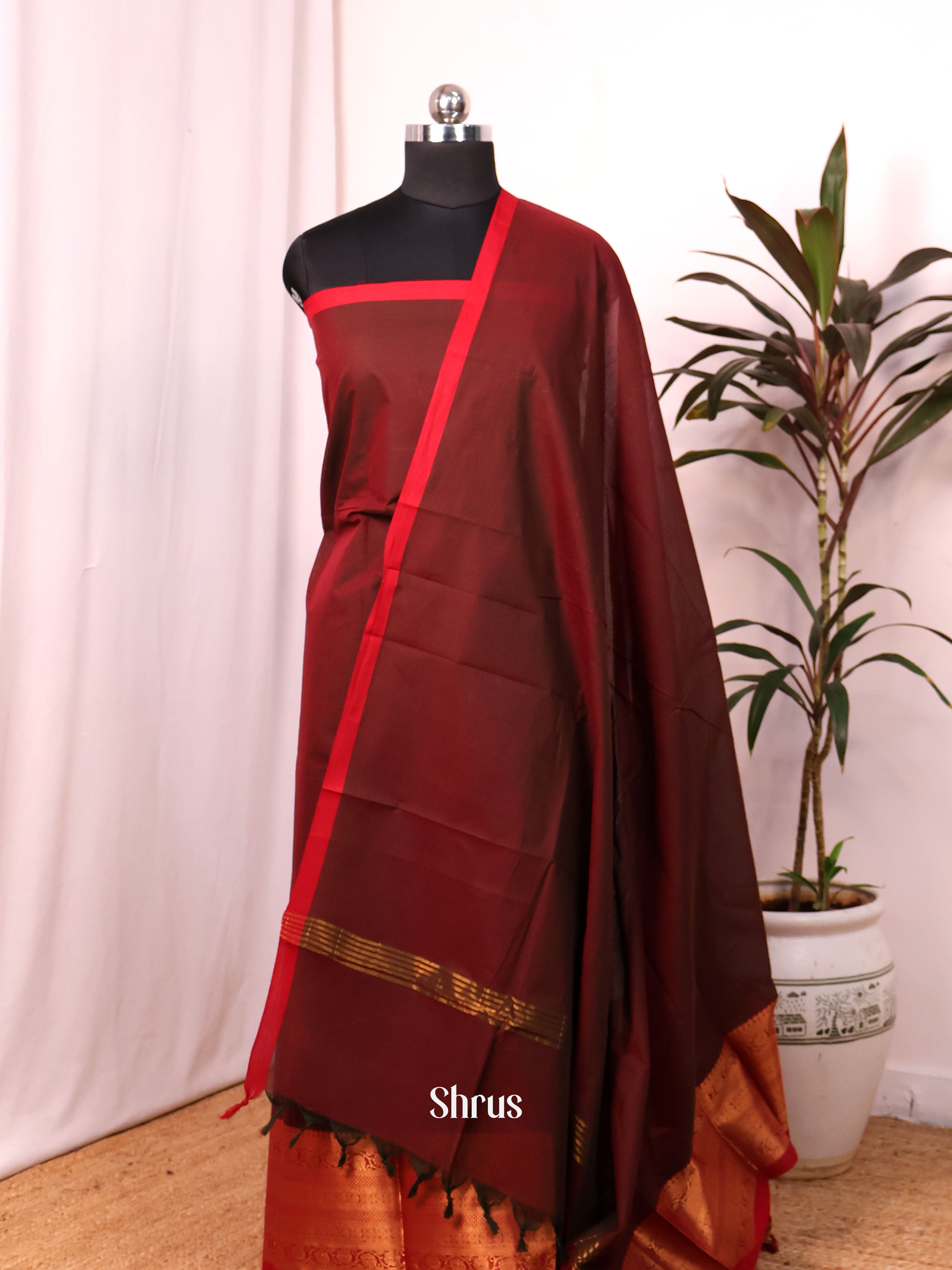 Brown & Red - chettinad top & dupatta combo