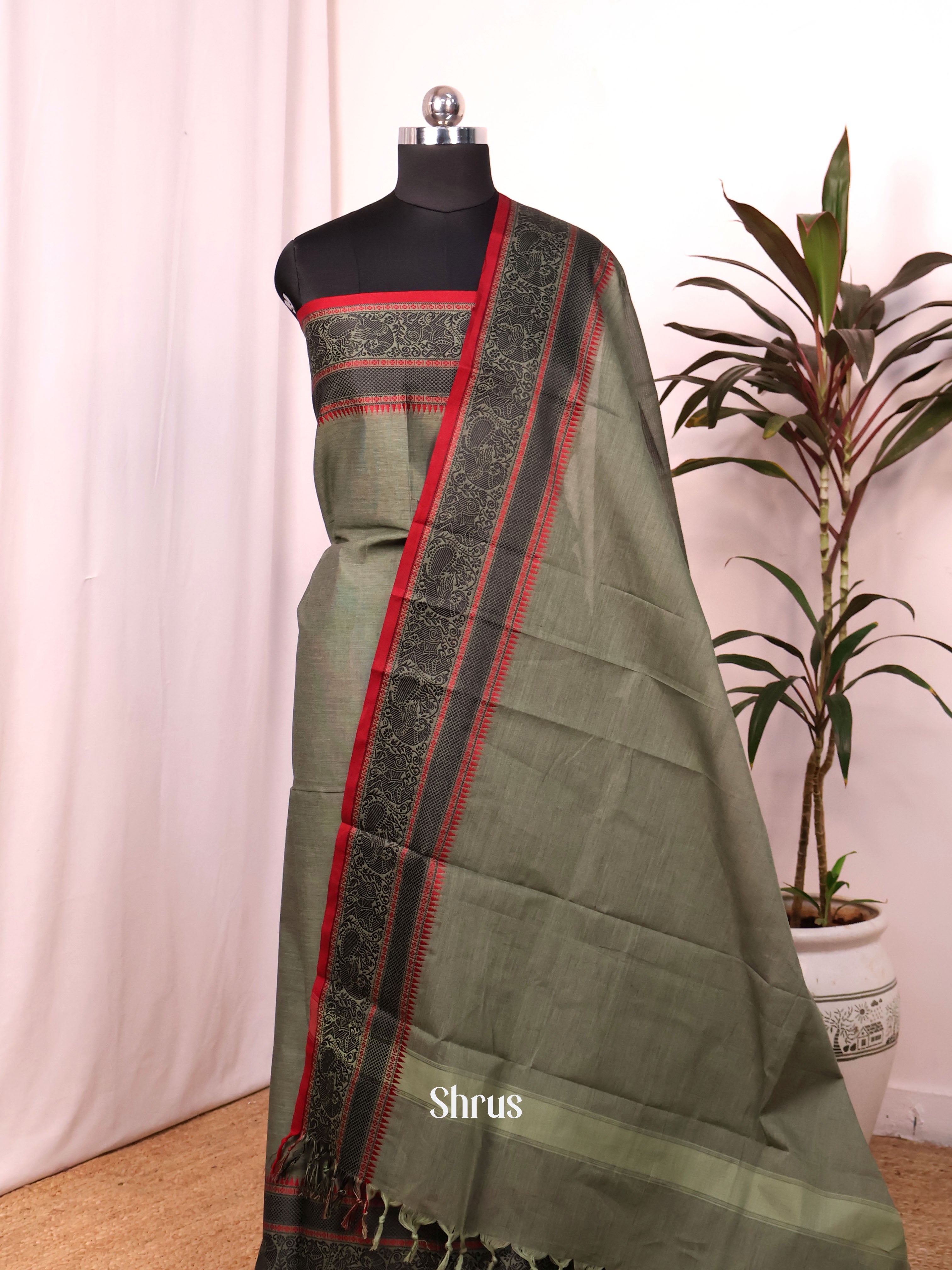 Grey & Red - chettinad top & dupatta combo