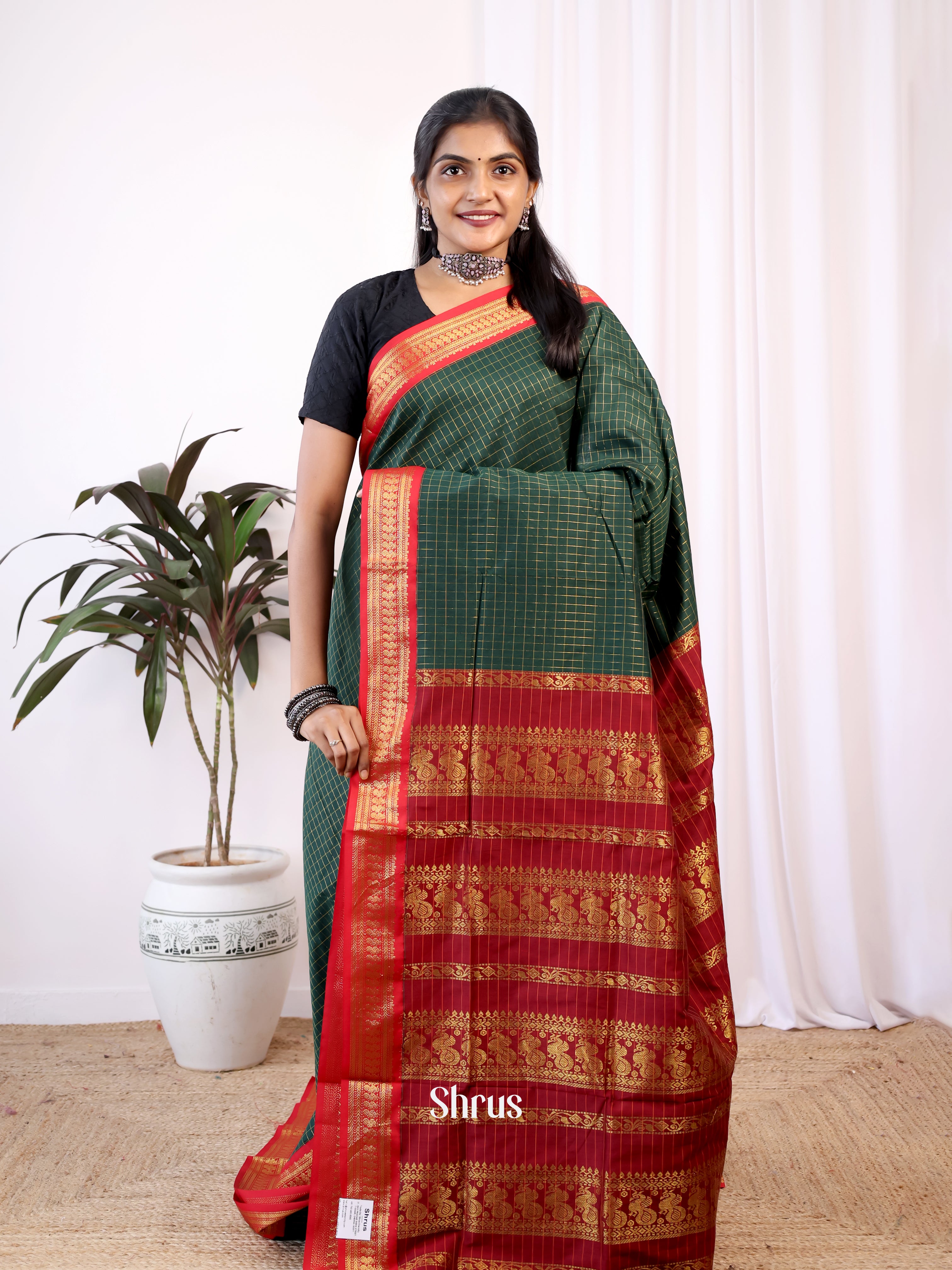 Green &  Maroon- Kalyani Cotton Saree