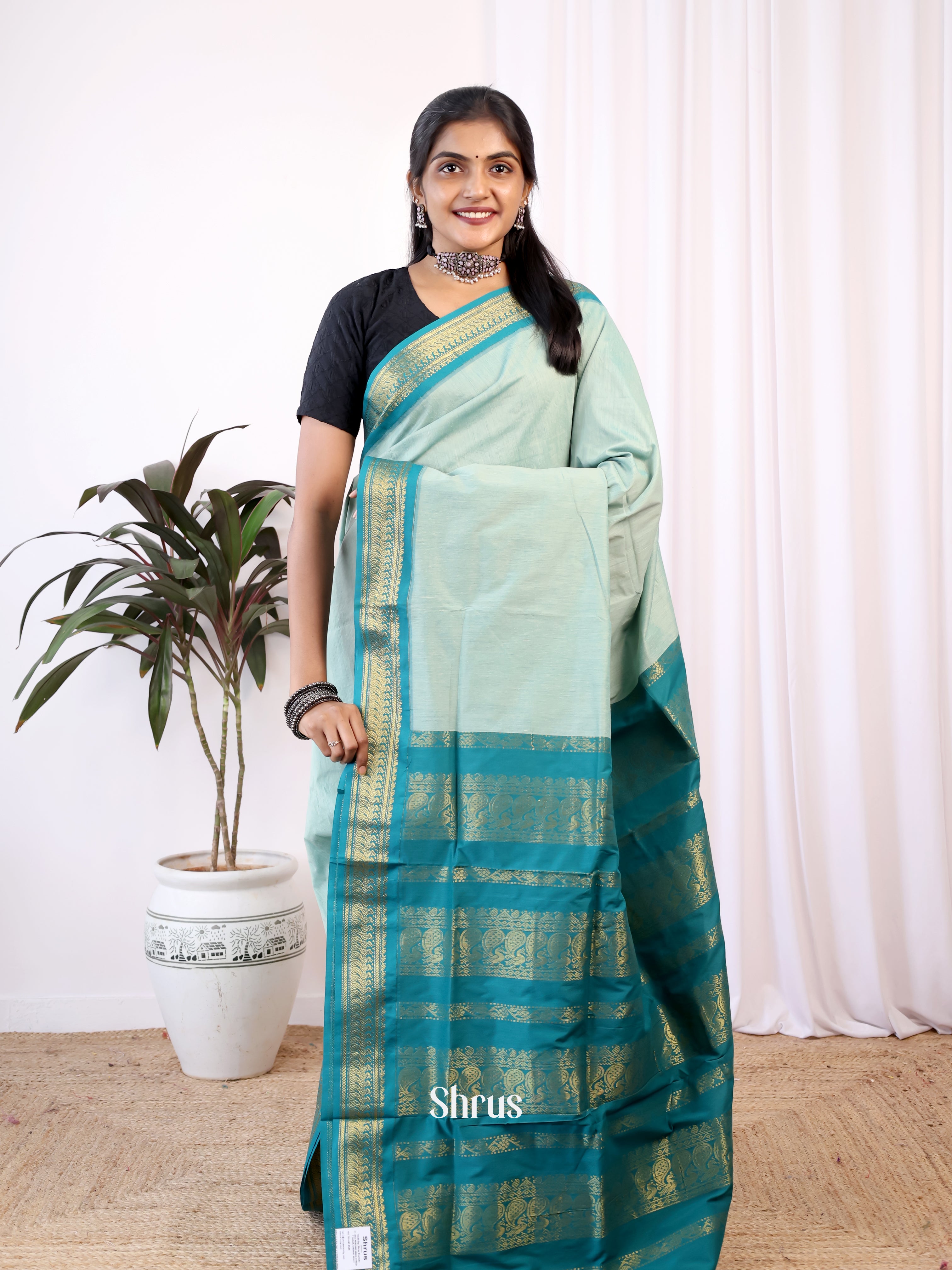 Lite Blue & Blue- Kalyani Cotton Saree