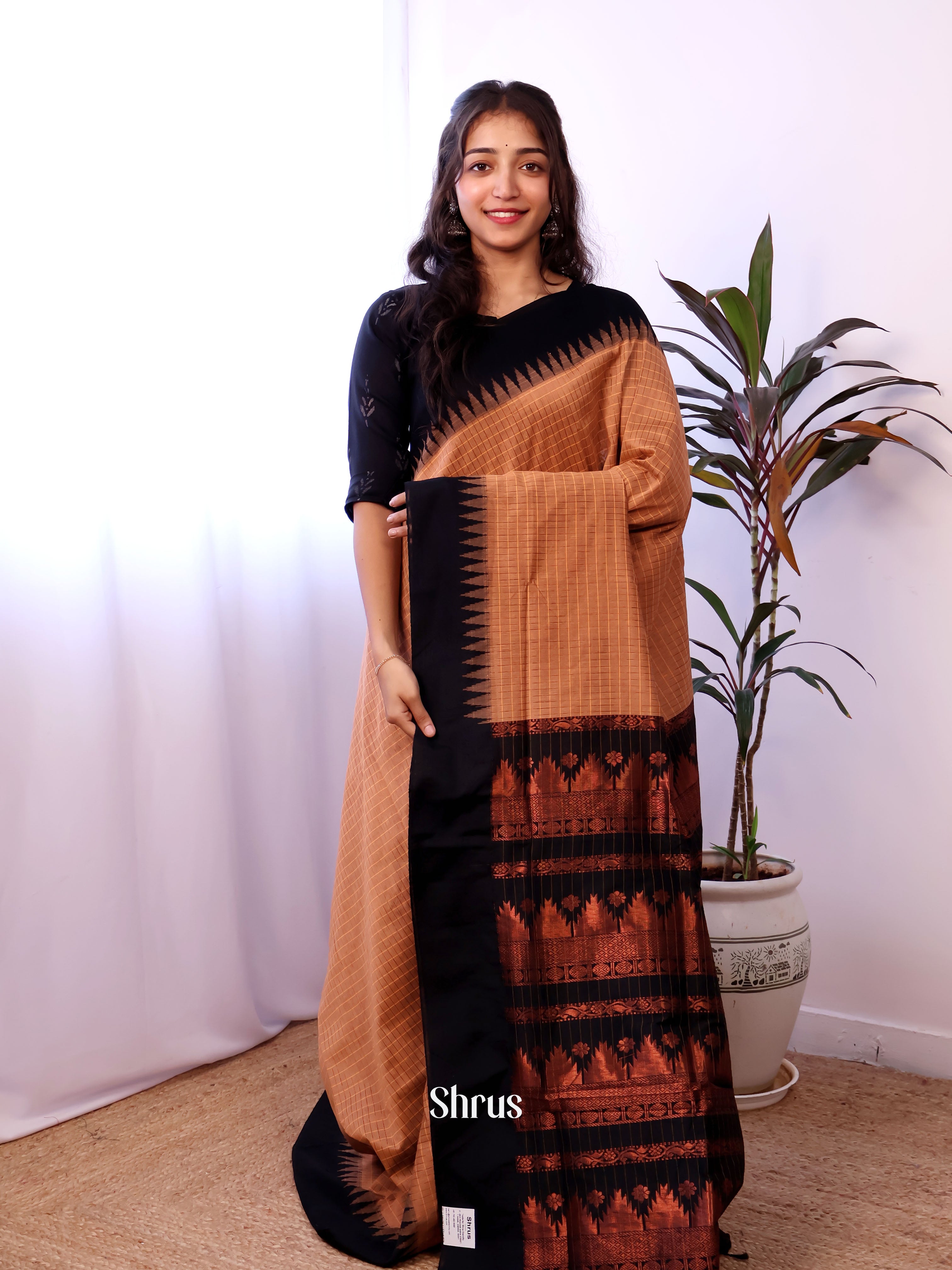 Brown & Black - Kalyani Cotton Saree