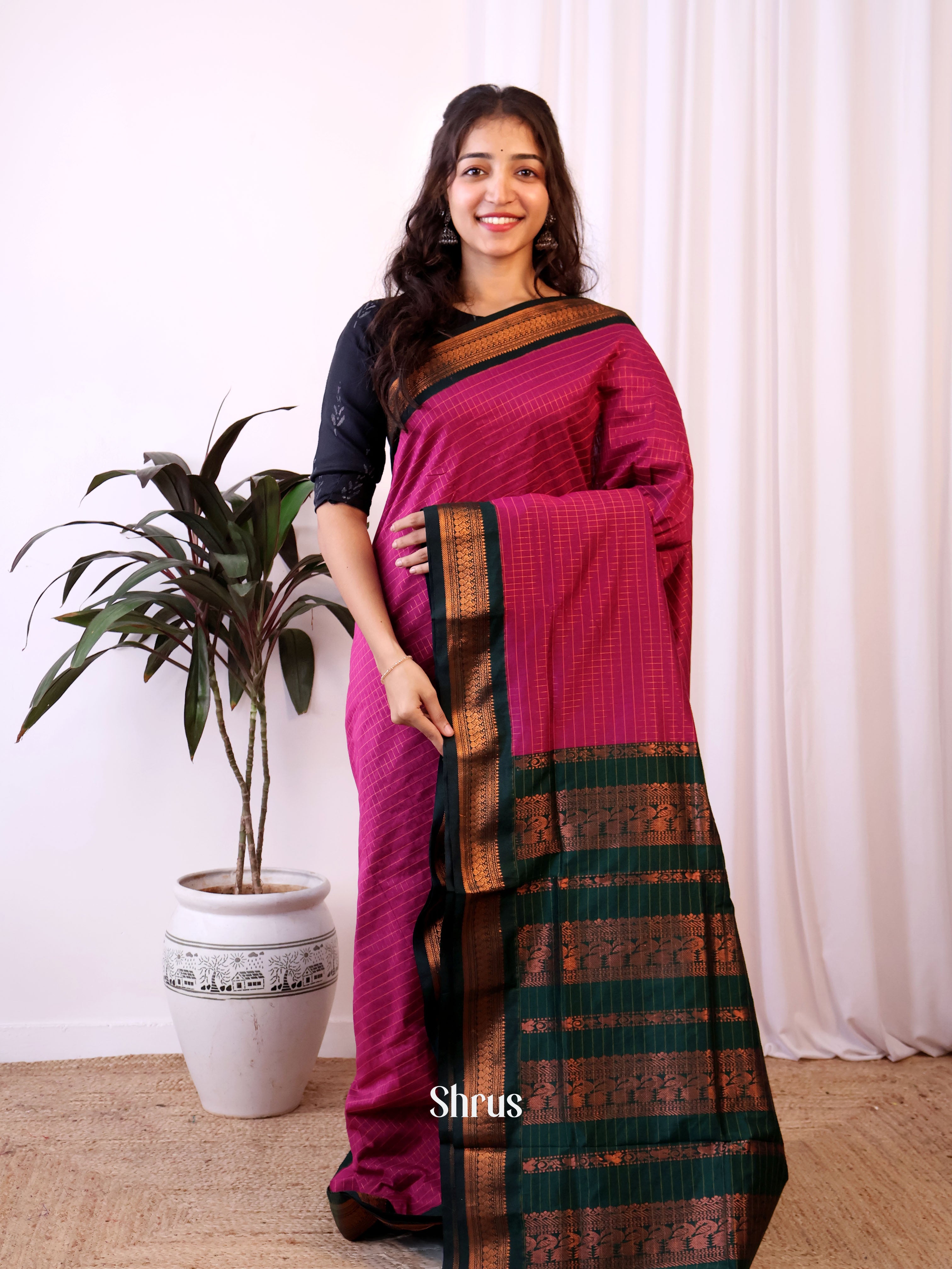 Purple & Green - Kalyani Cotton Saree