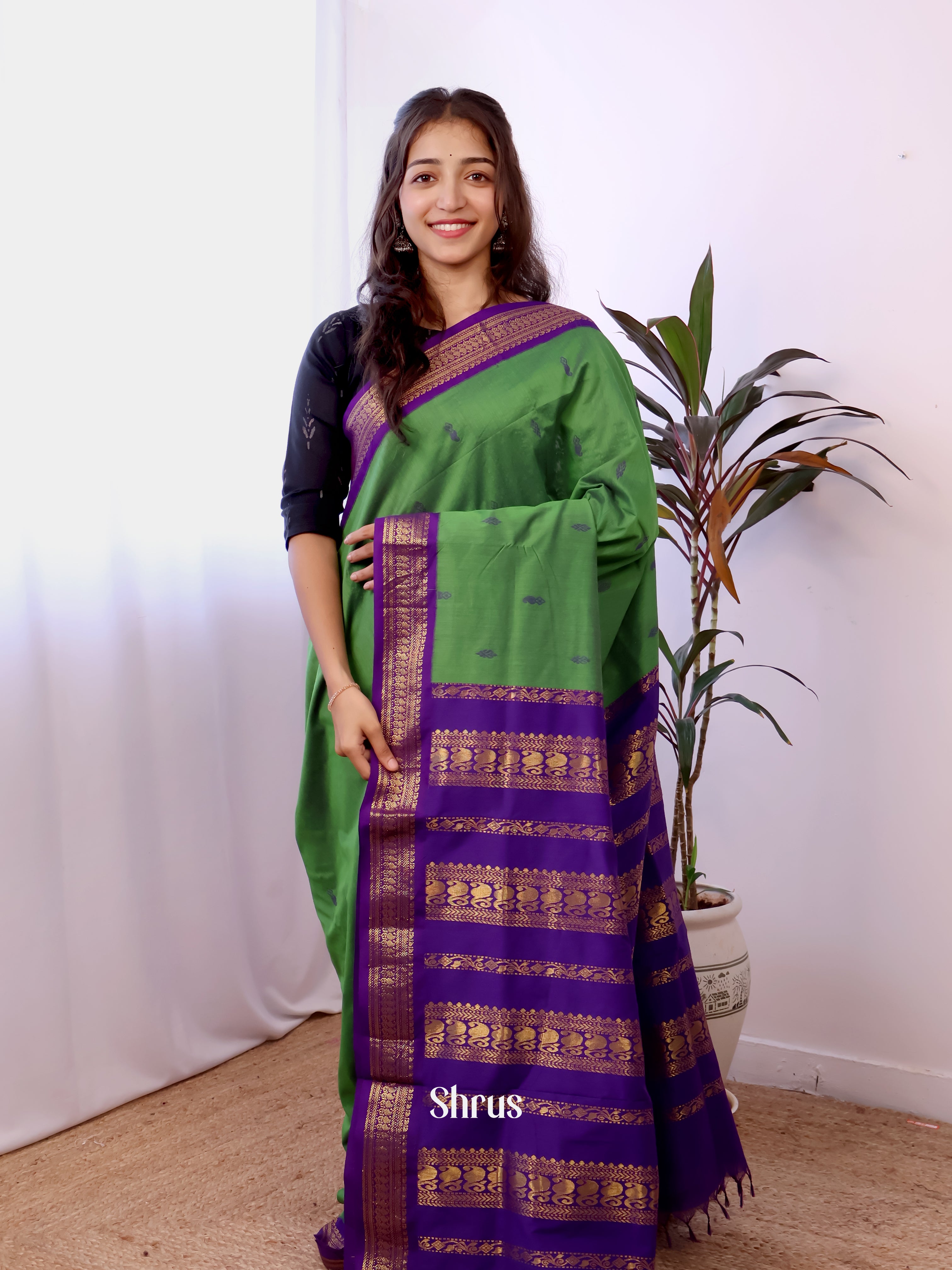 Green & Violet - Kalyani Cotton Saree