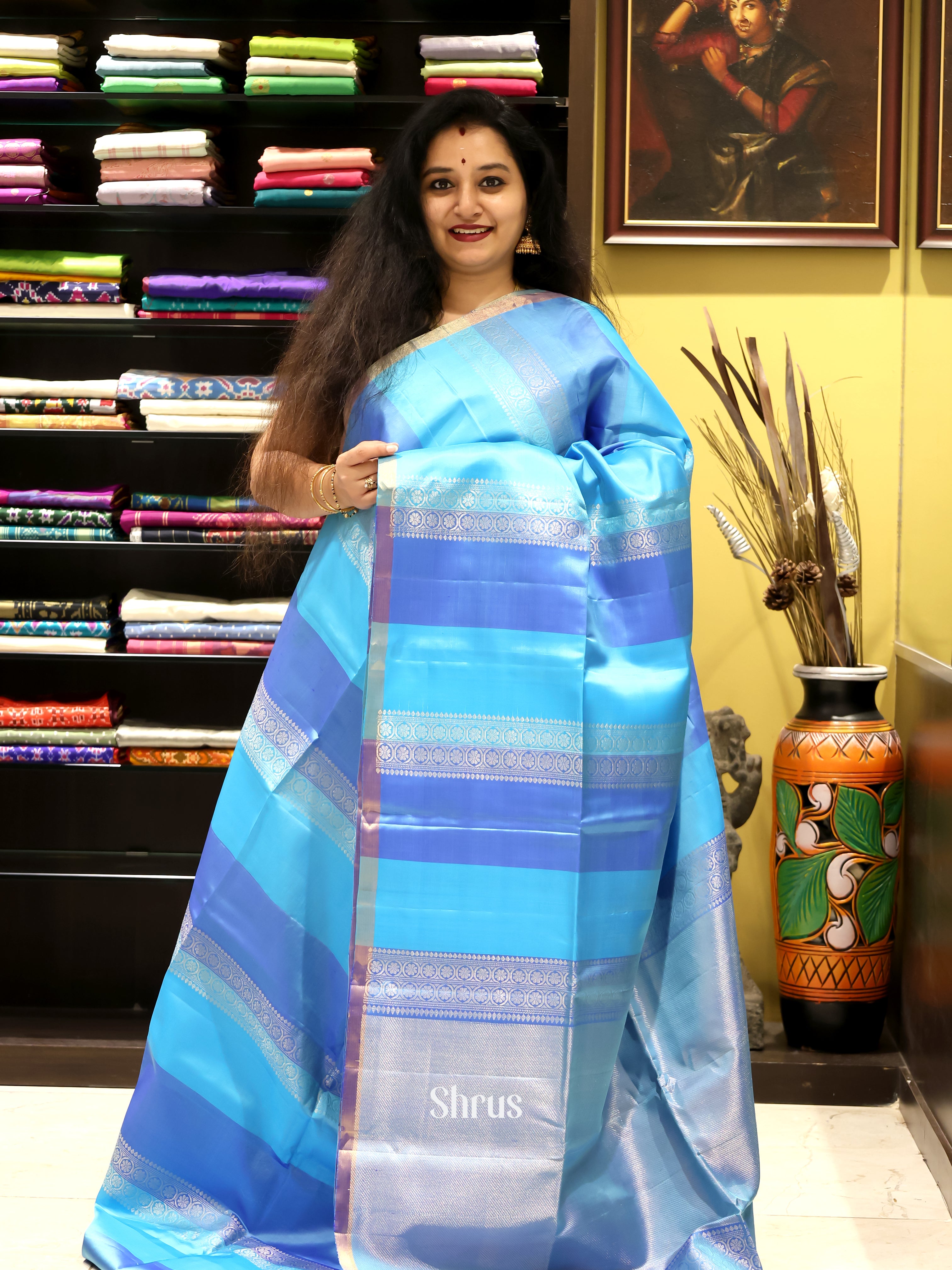 Blue & Teal - Soft Silk Saree