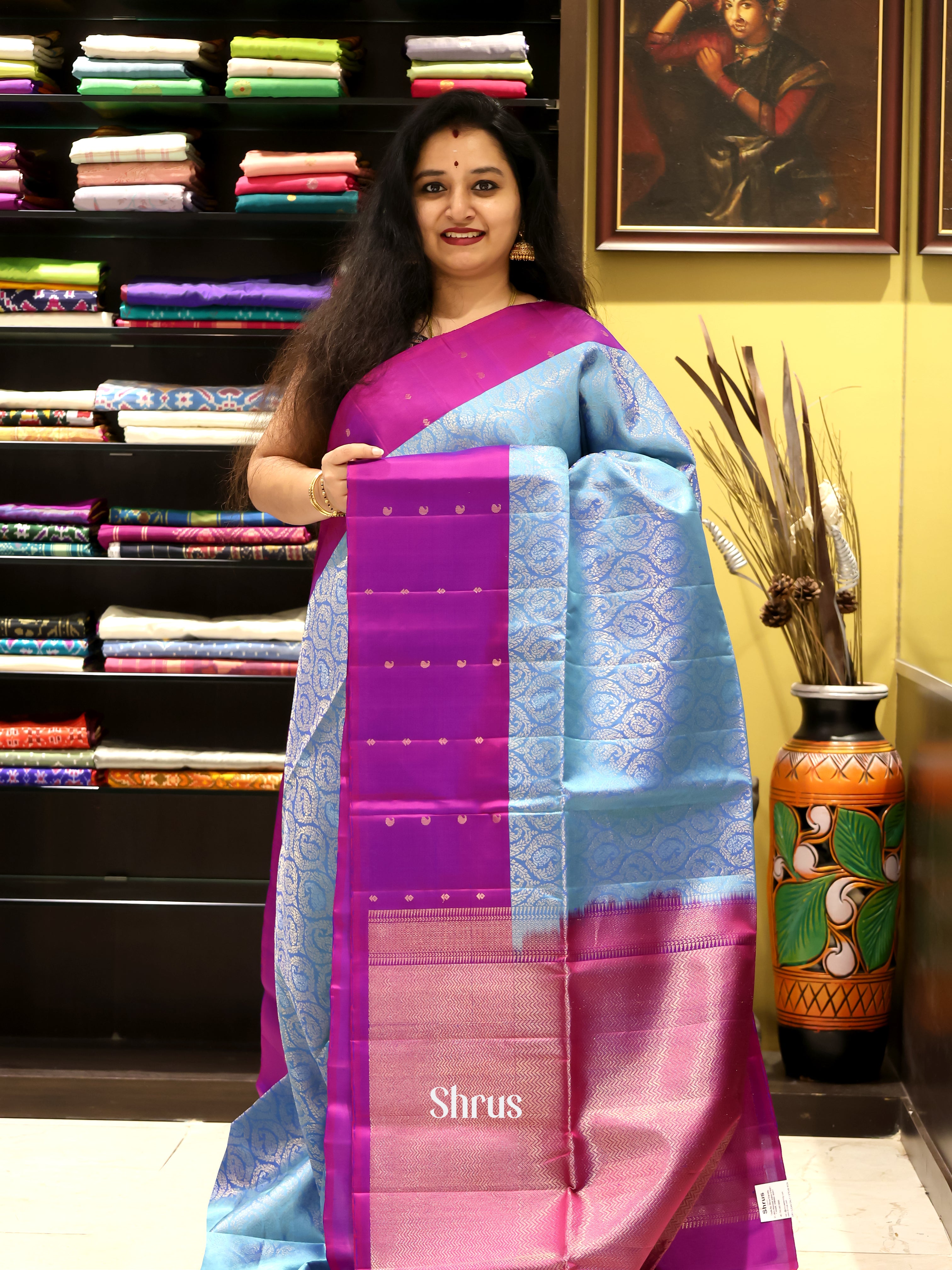 Blue & Majenta - Soft Silk Saree