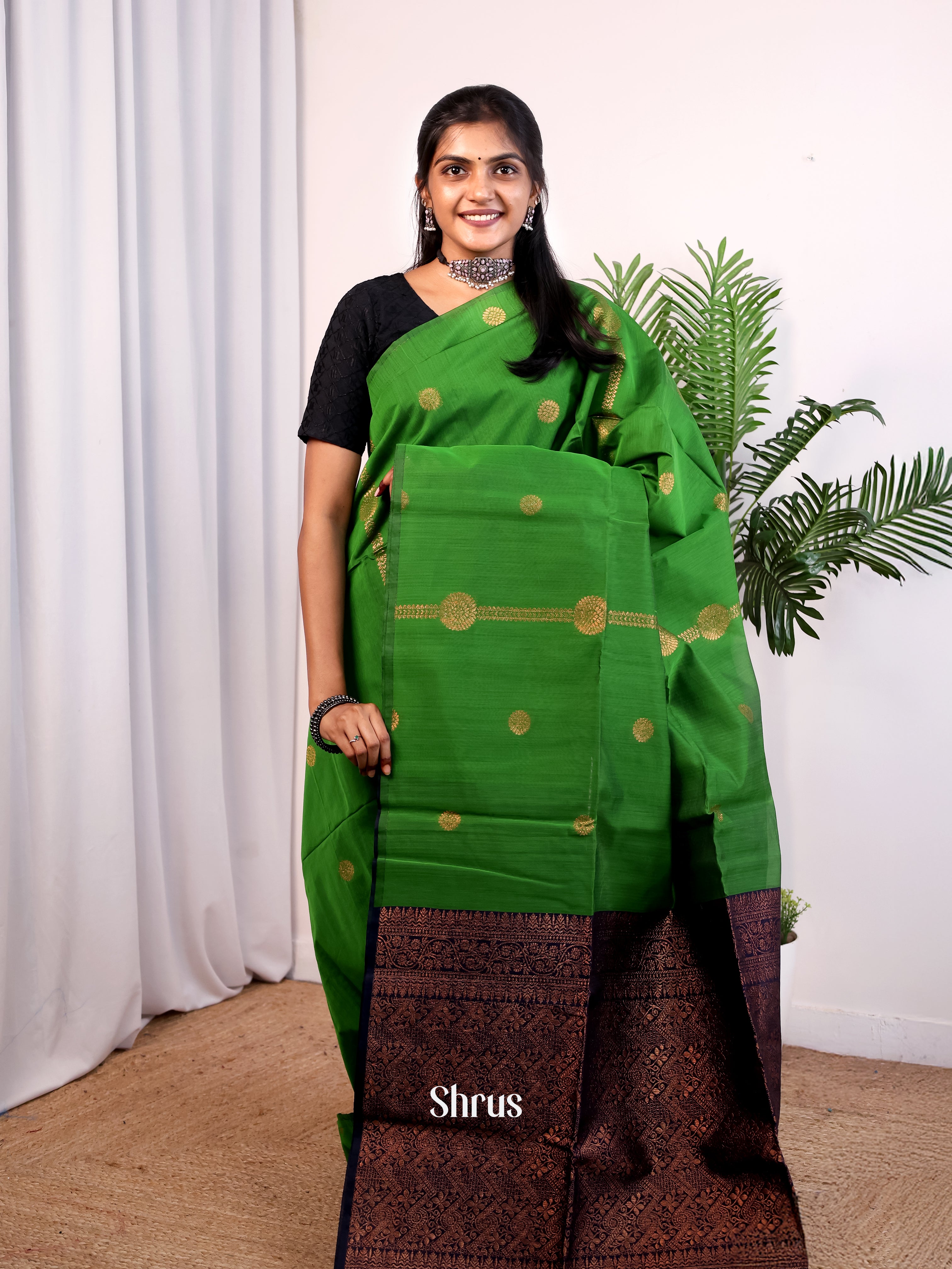 Green  & Blue- Semi Silkcotton Saree