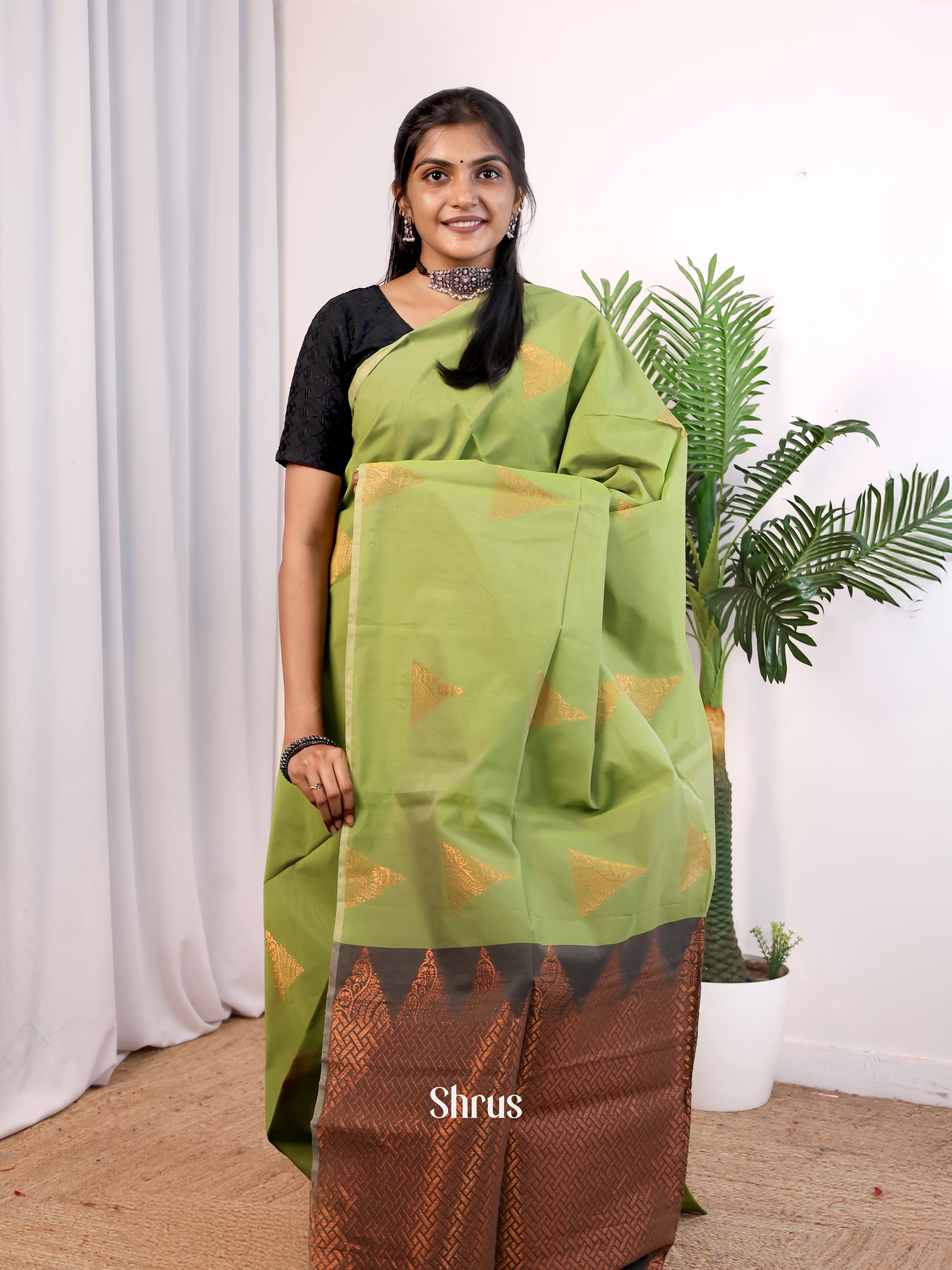 Green & Grey - Semi Silkcotton Saree