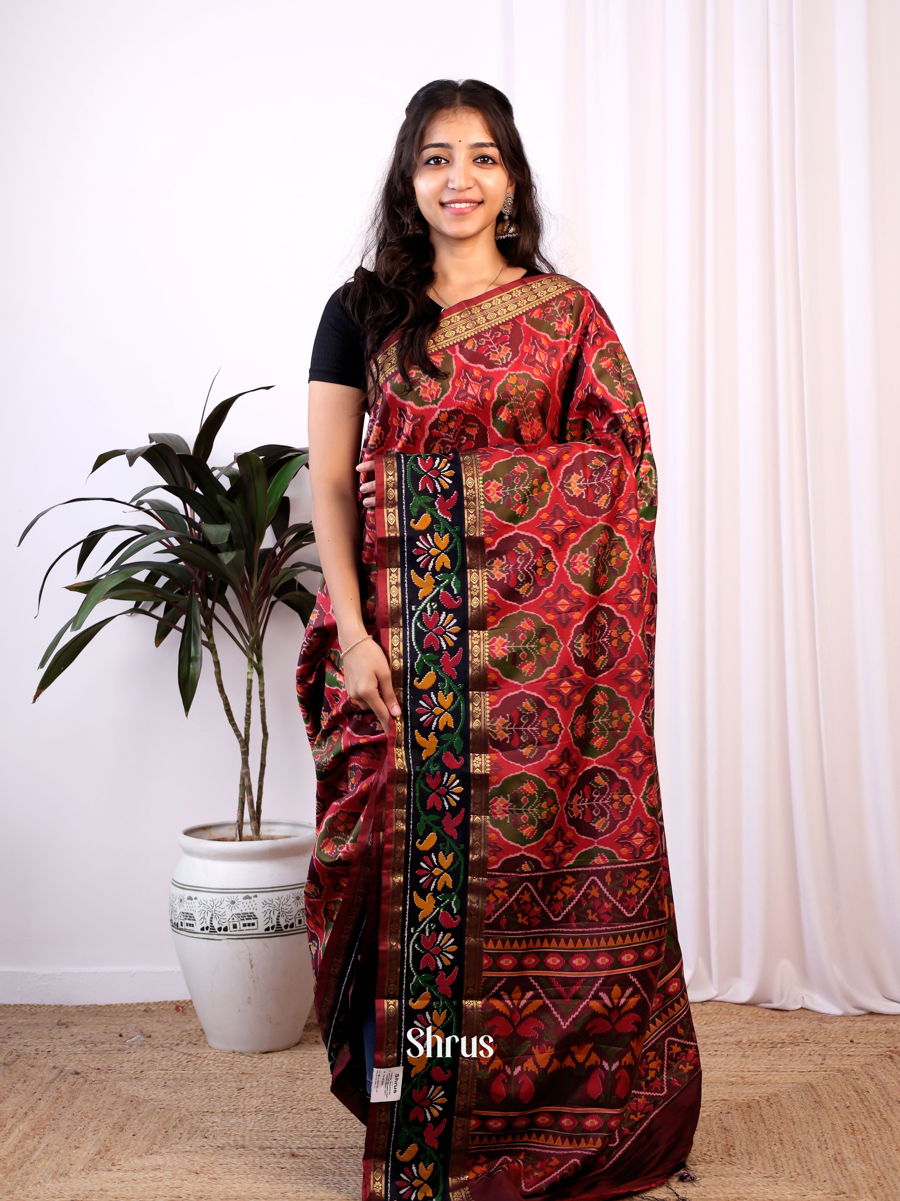 Red & Maroon- Semi Patola Saree