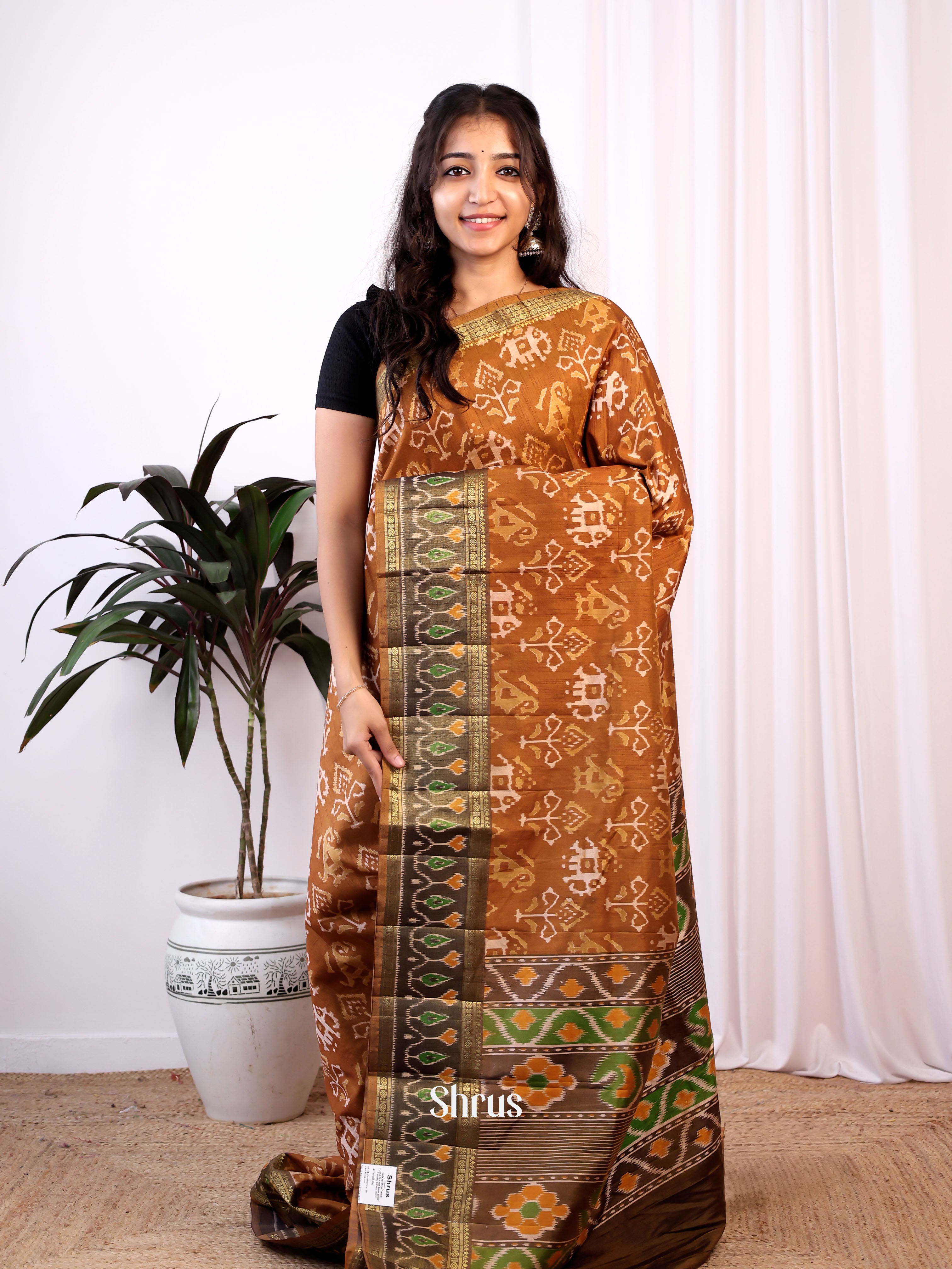 Brown - Semi Patola Saree