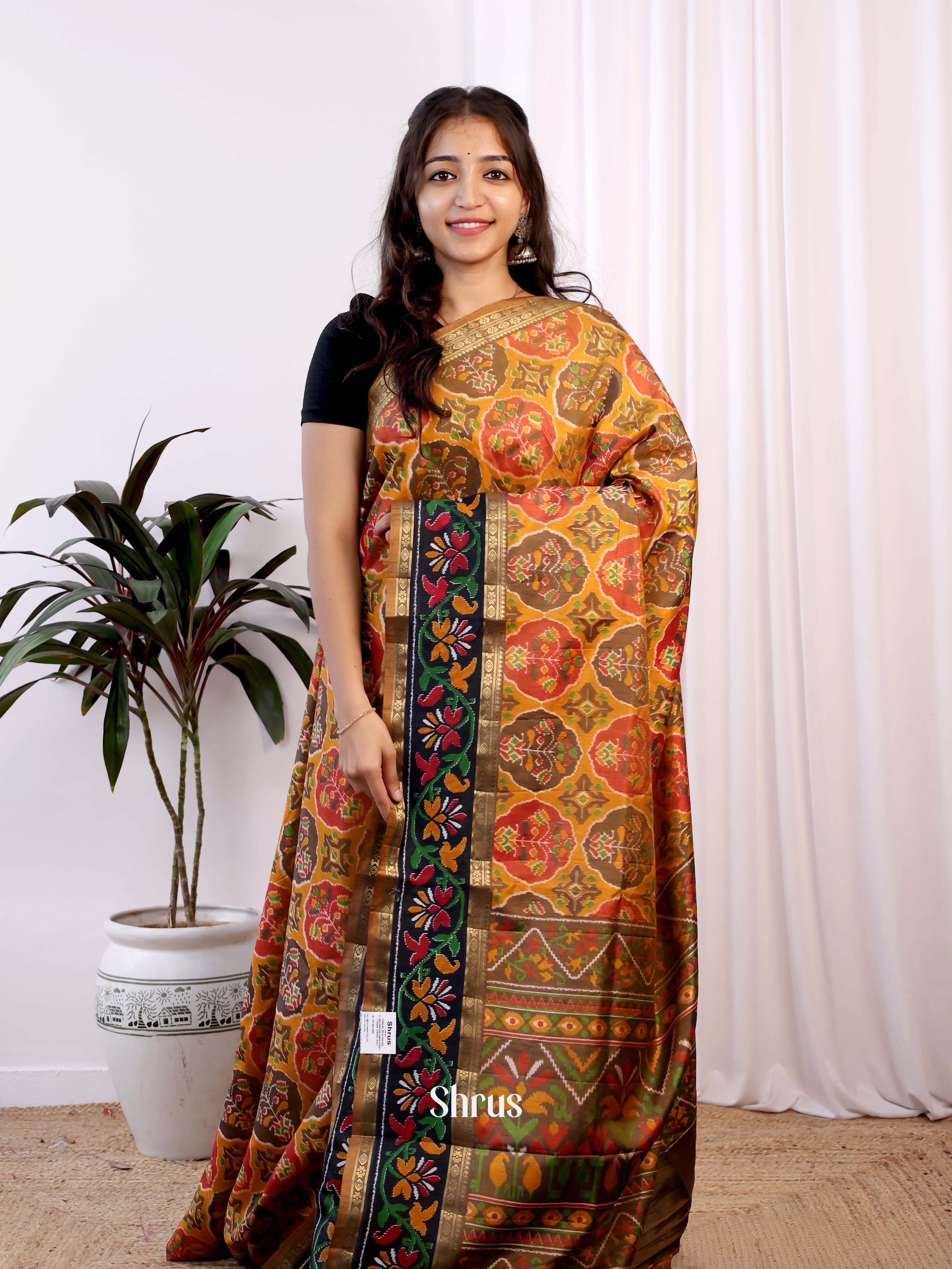 Mustard & Brown - Semi Patola Saree