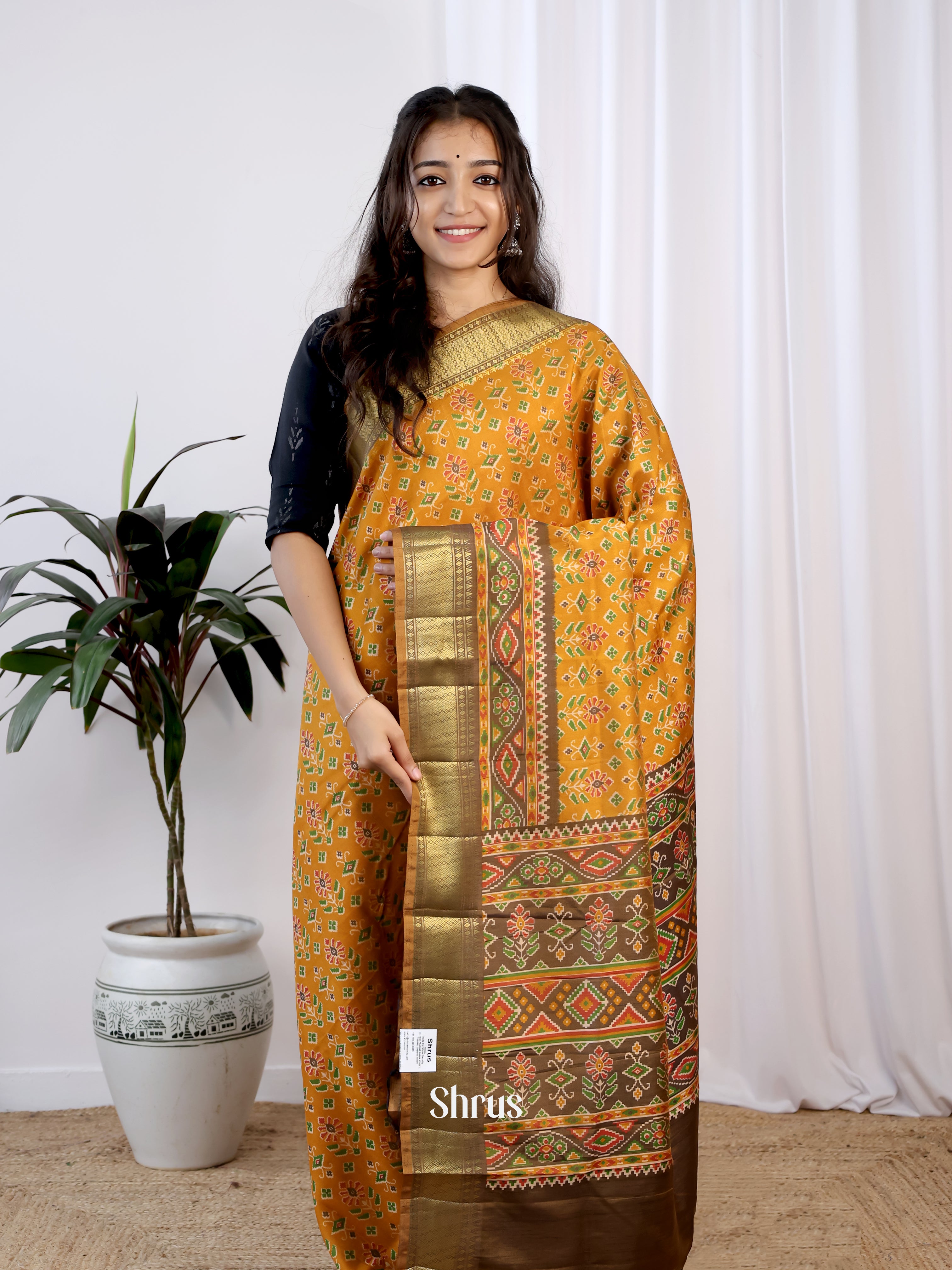 Mustard & Green - Semi Patola Saree