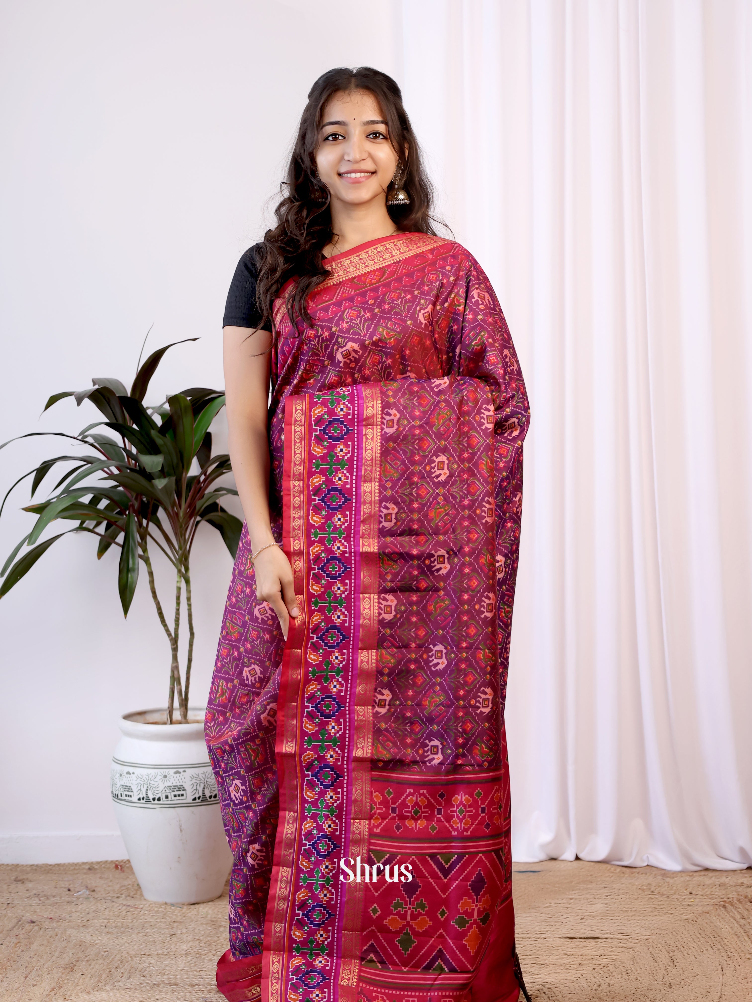 Purple  & Pink - Semi Patola Saree