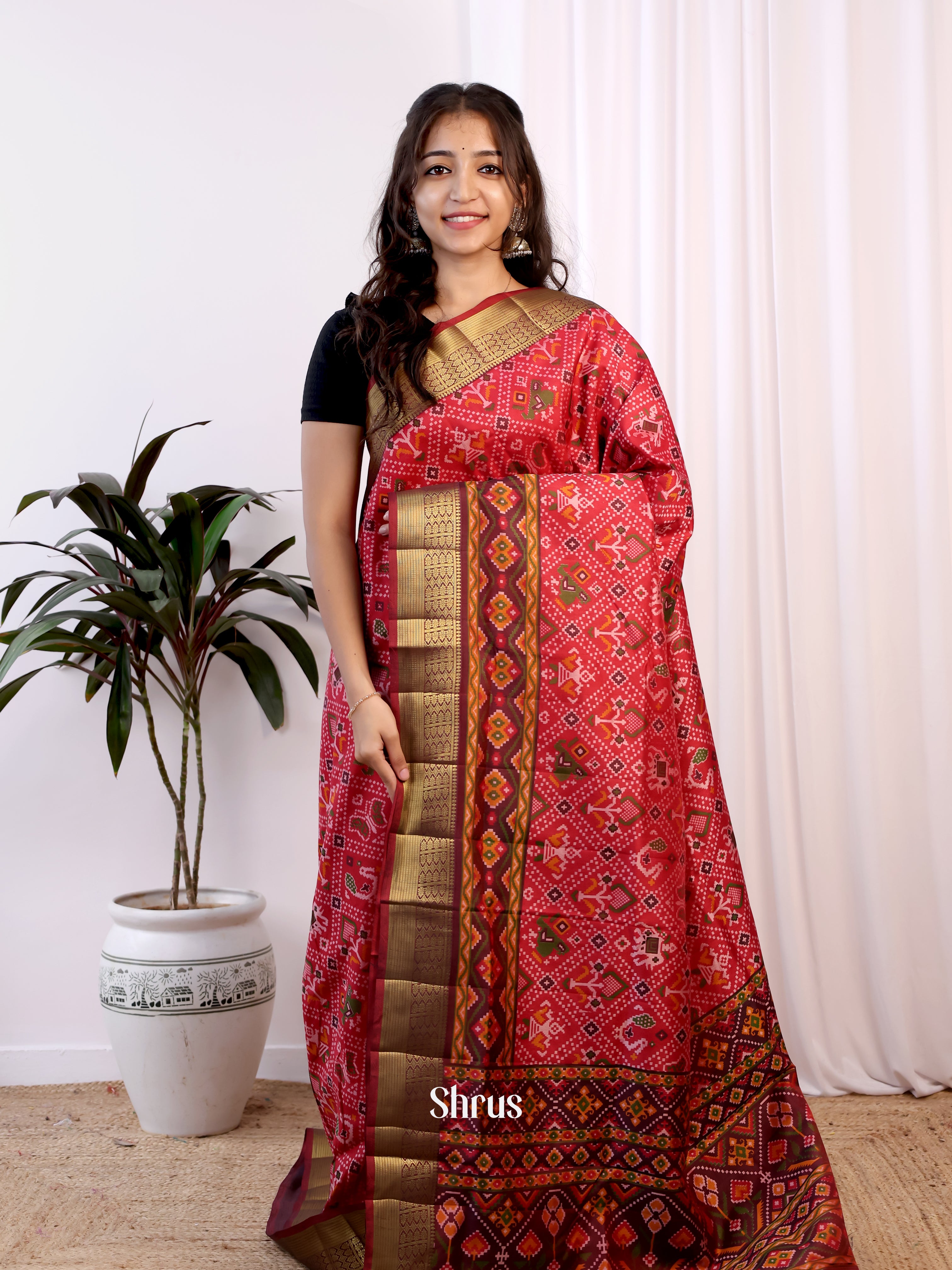 Red & Purple - Semi Patola Saree