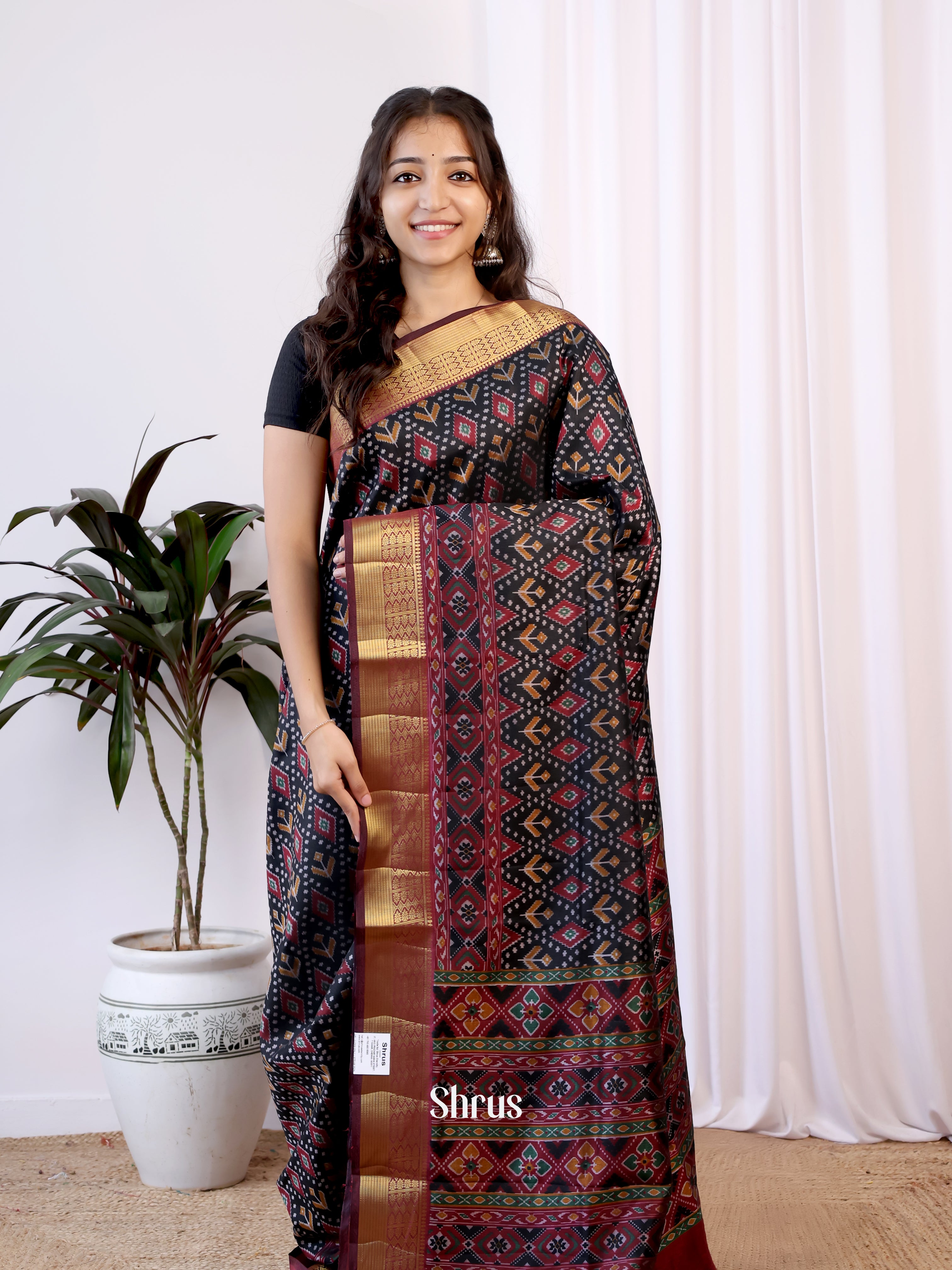 Black  & Maroon - Semi Patola Saree