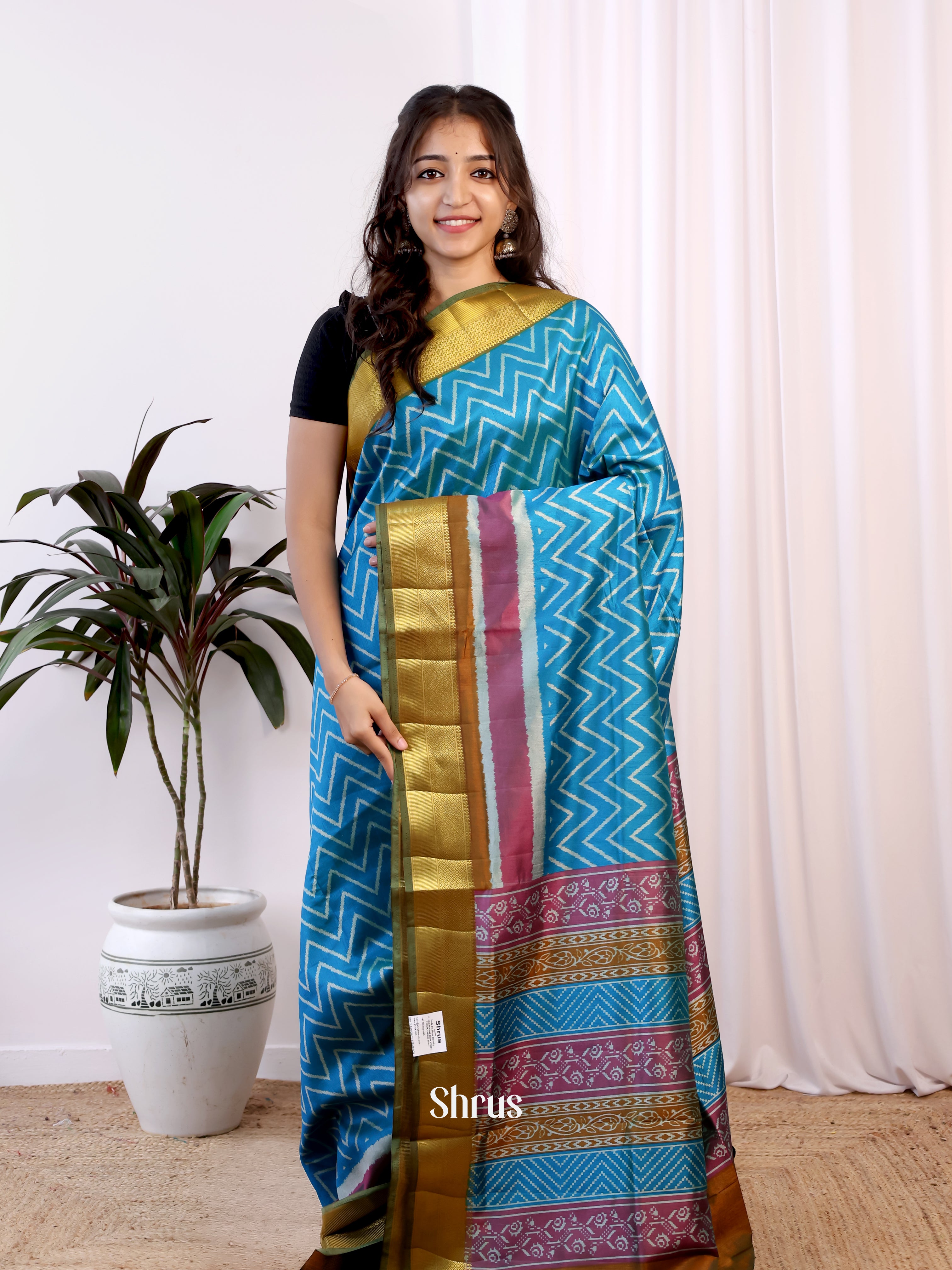 Blue & Green - Semi Patola Saree