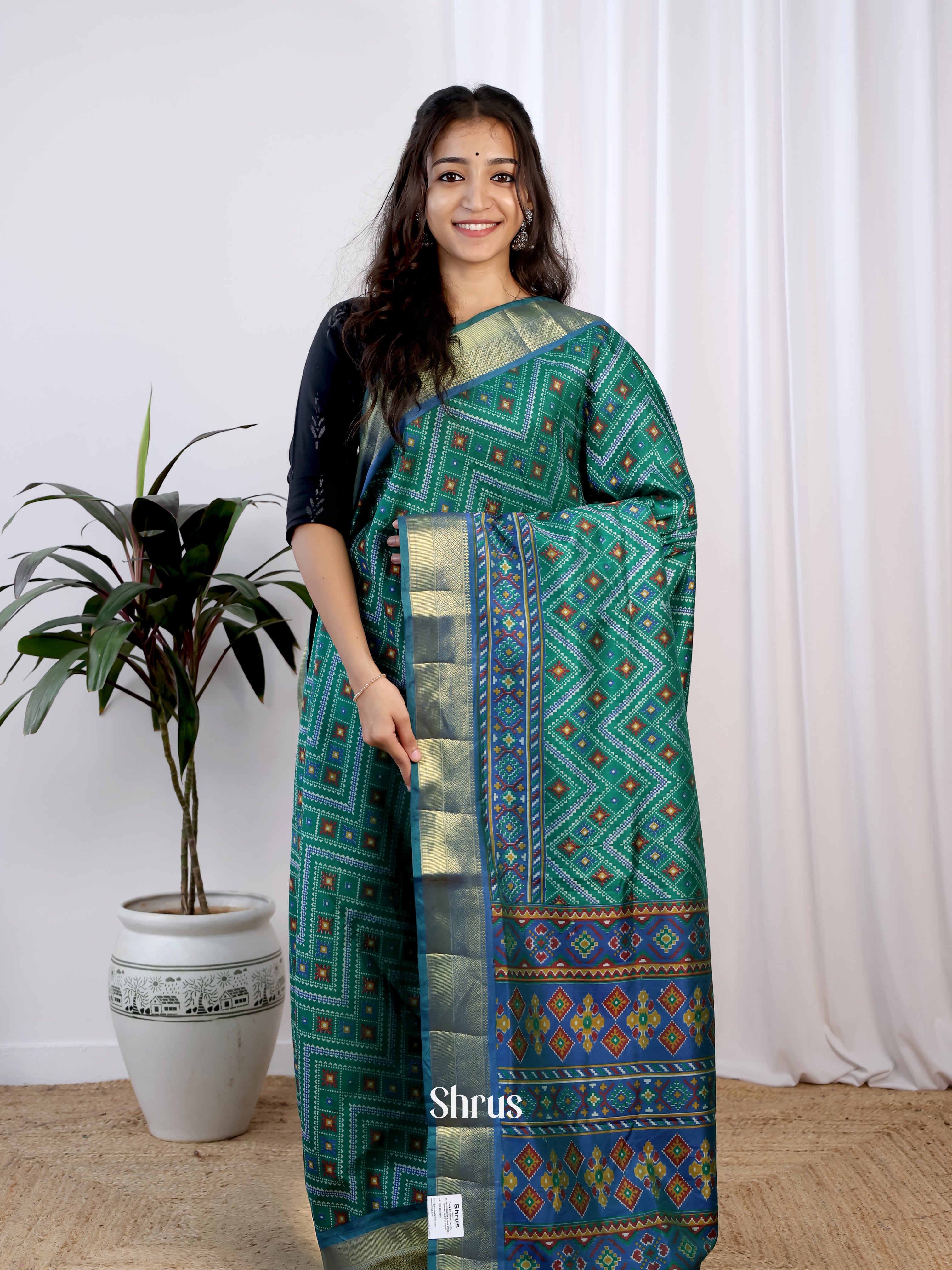 Green & Blue- Semi Patola Saree