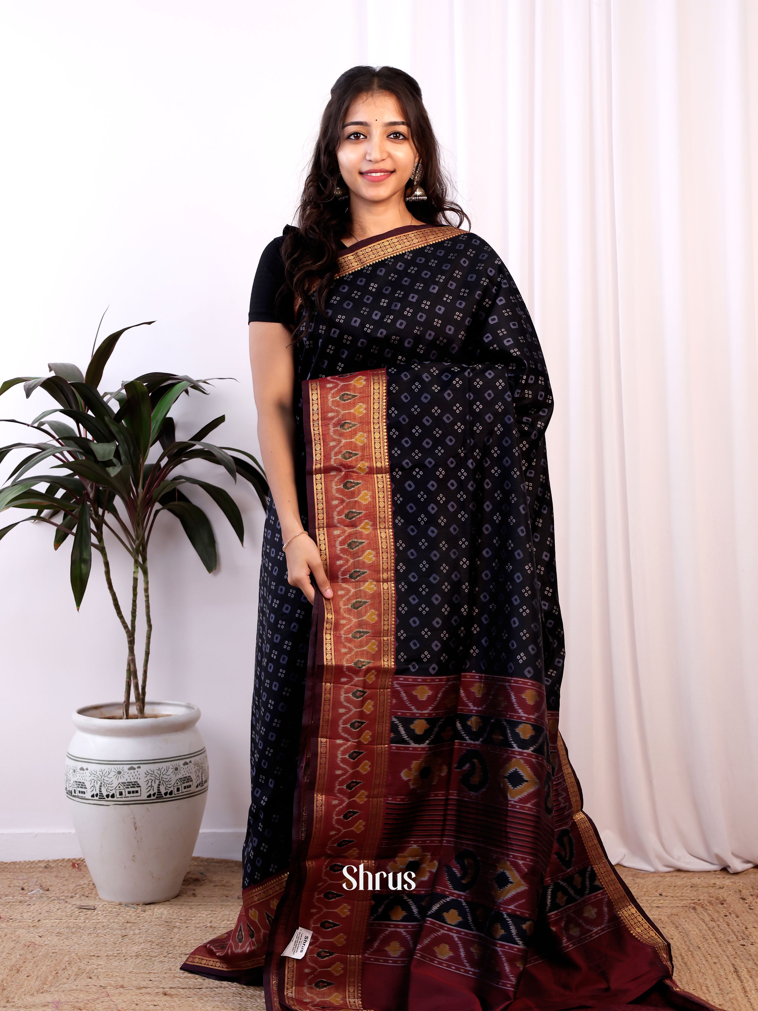 Black & Brown  - Semi Patola Saree