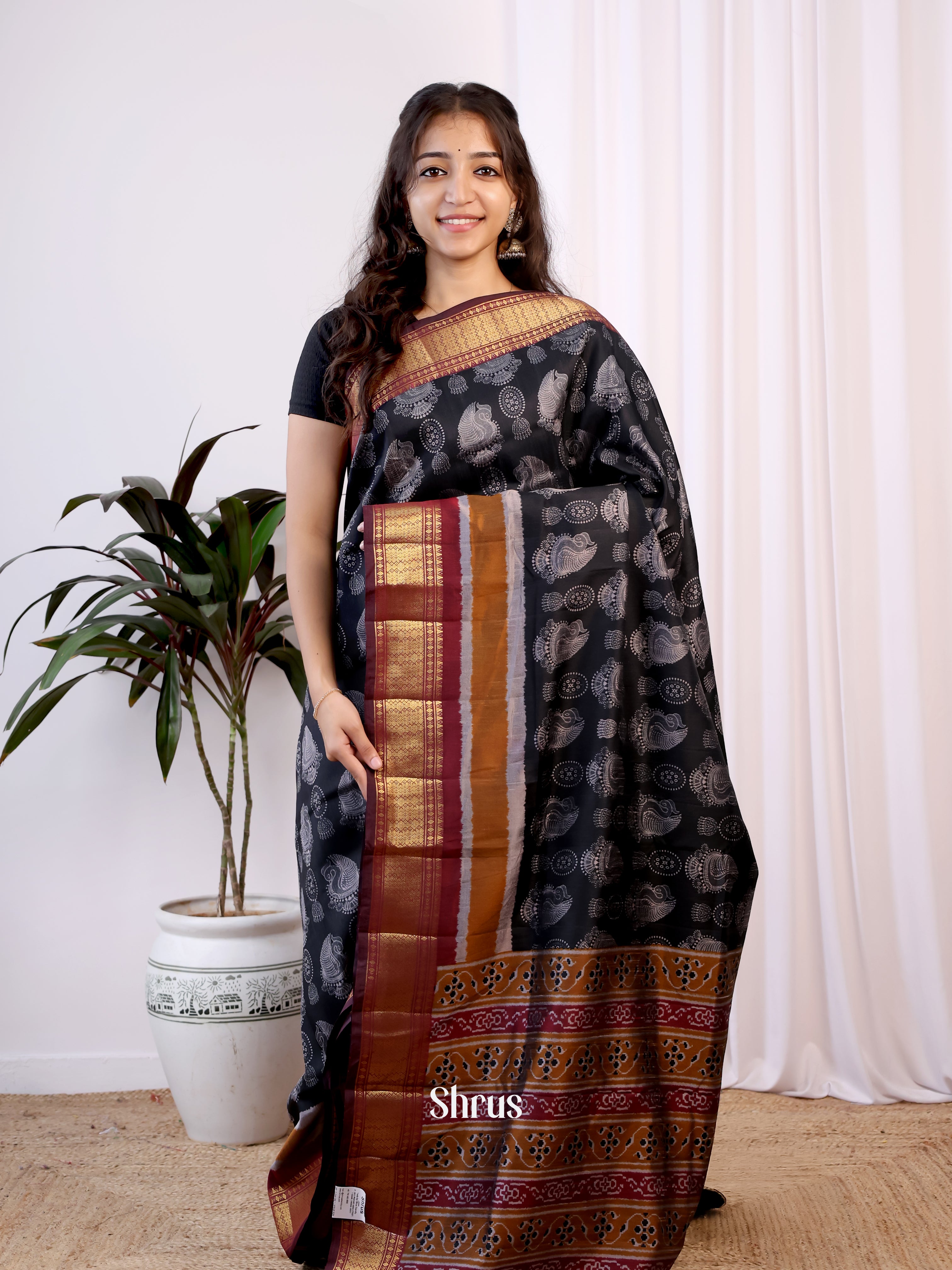 Black & Maroon - Semi Patola Saree