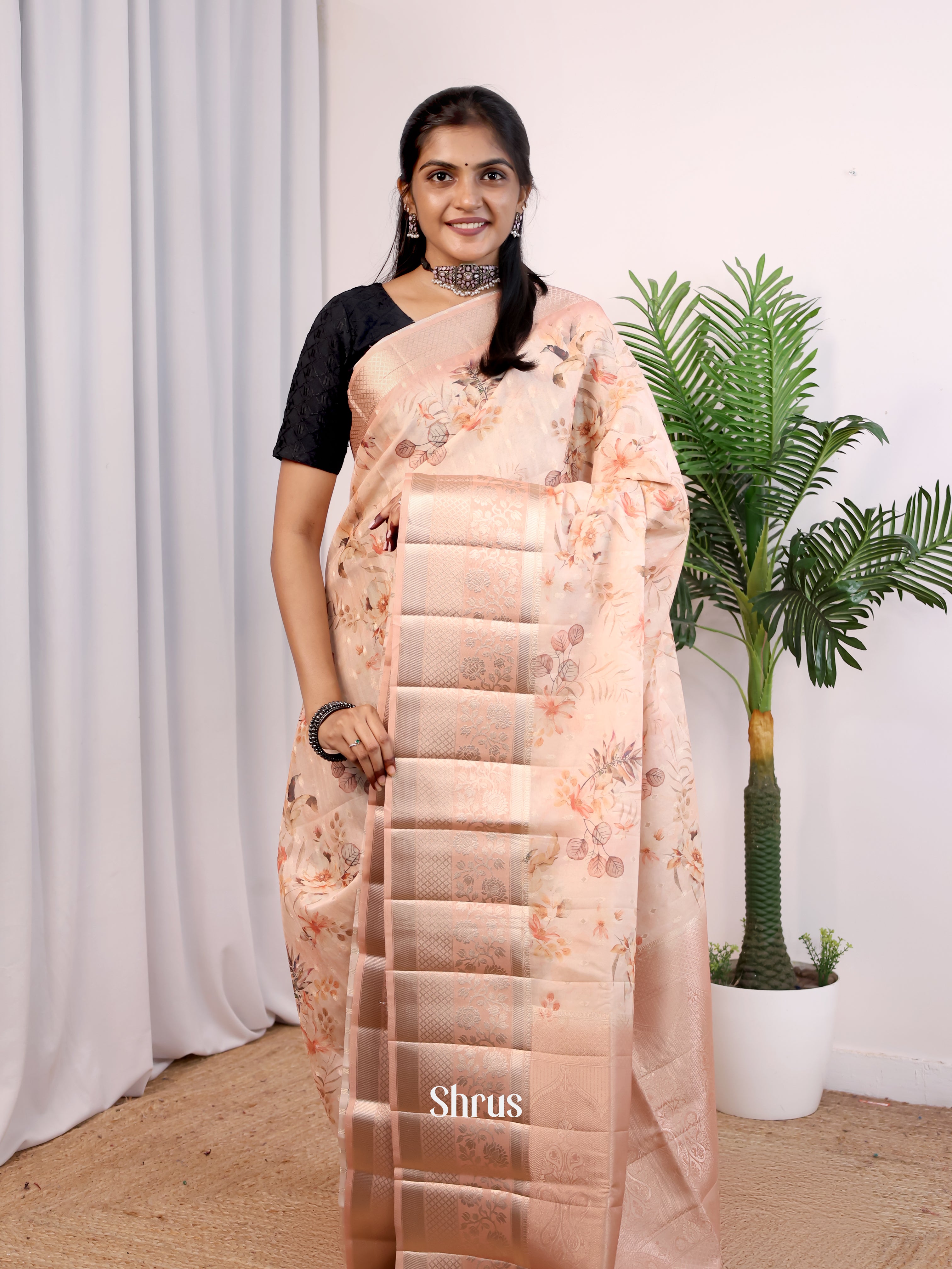 Pink - Printed chanderi Saree