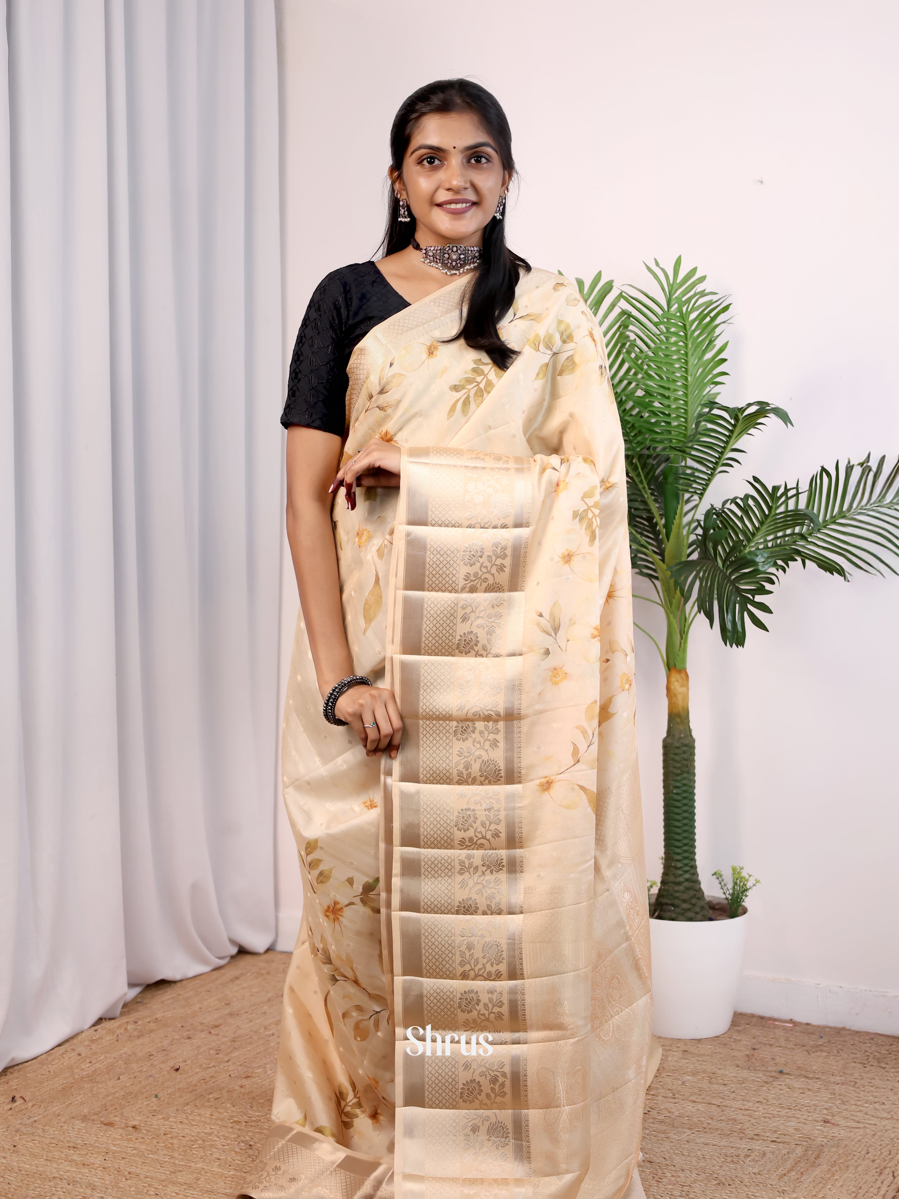 Mild Peach - Printed chanderi Saree