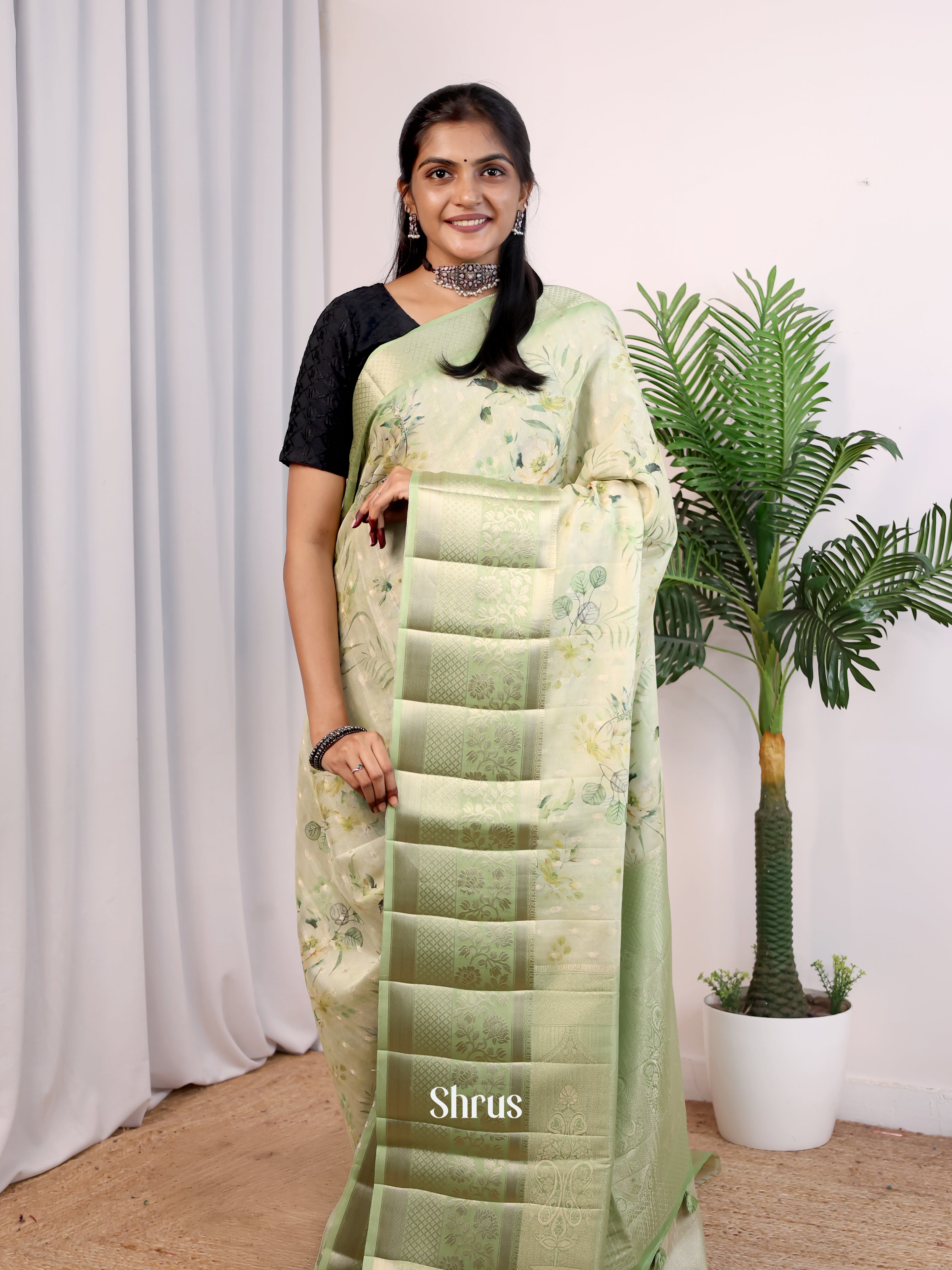 Lite Green - Printed chanderi Saree