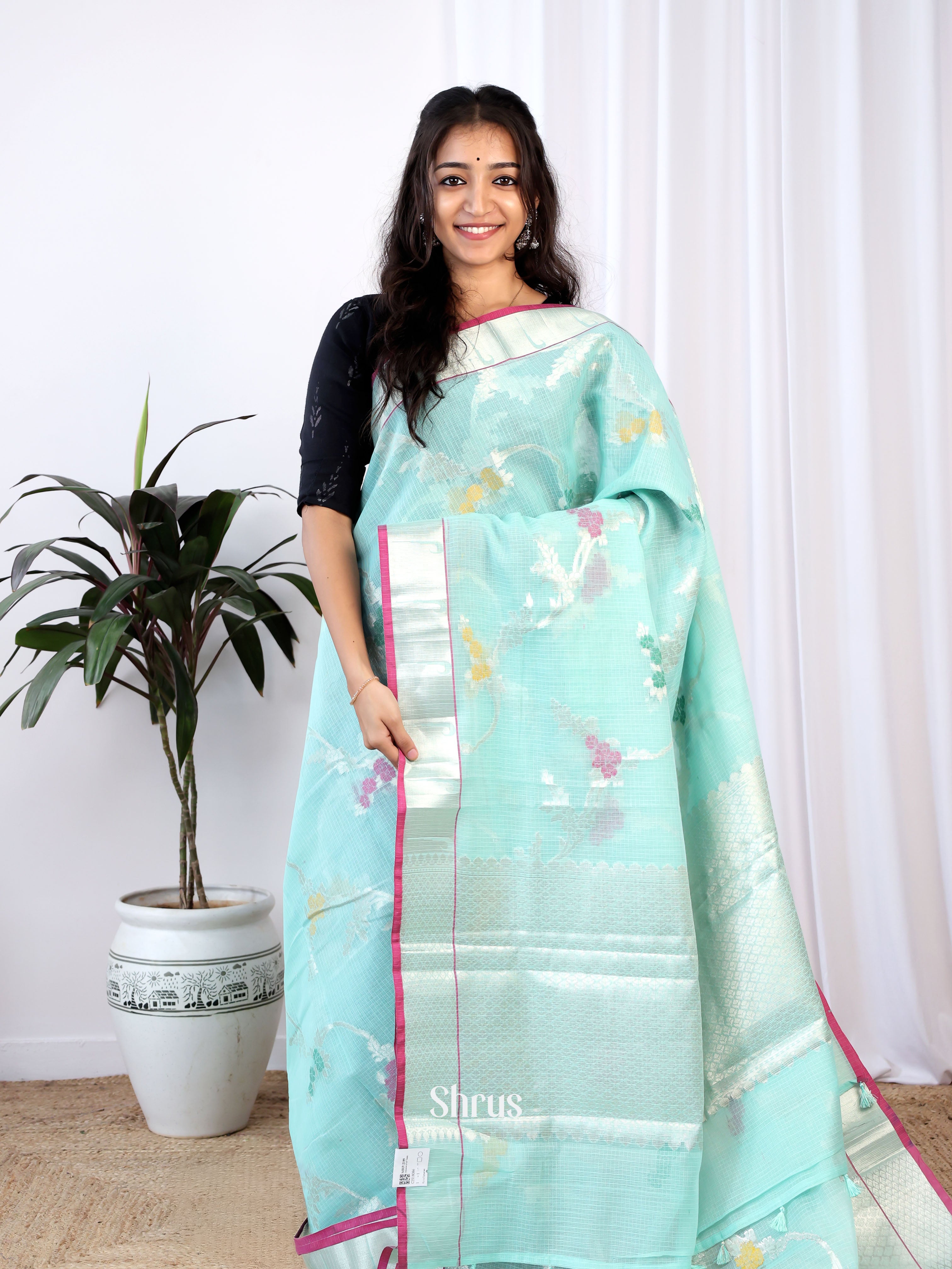 Teal  & Pink - Kora Banarasi Saree