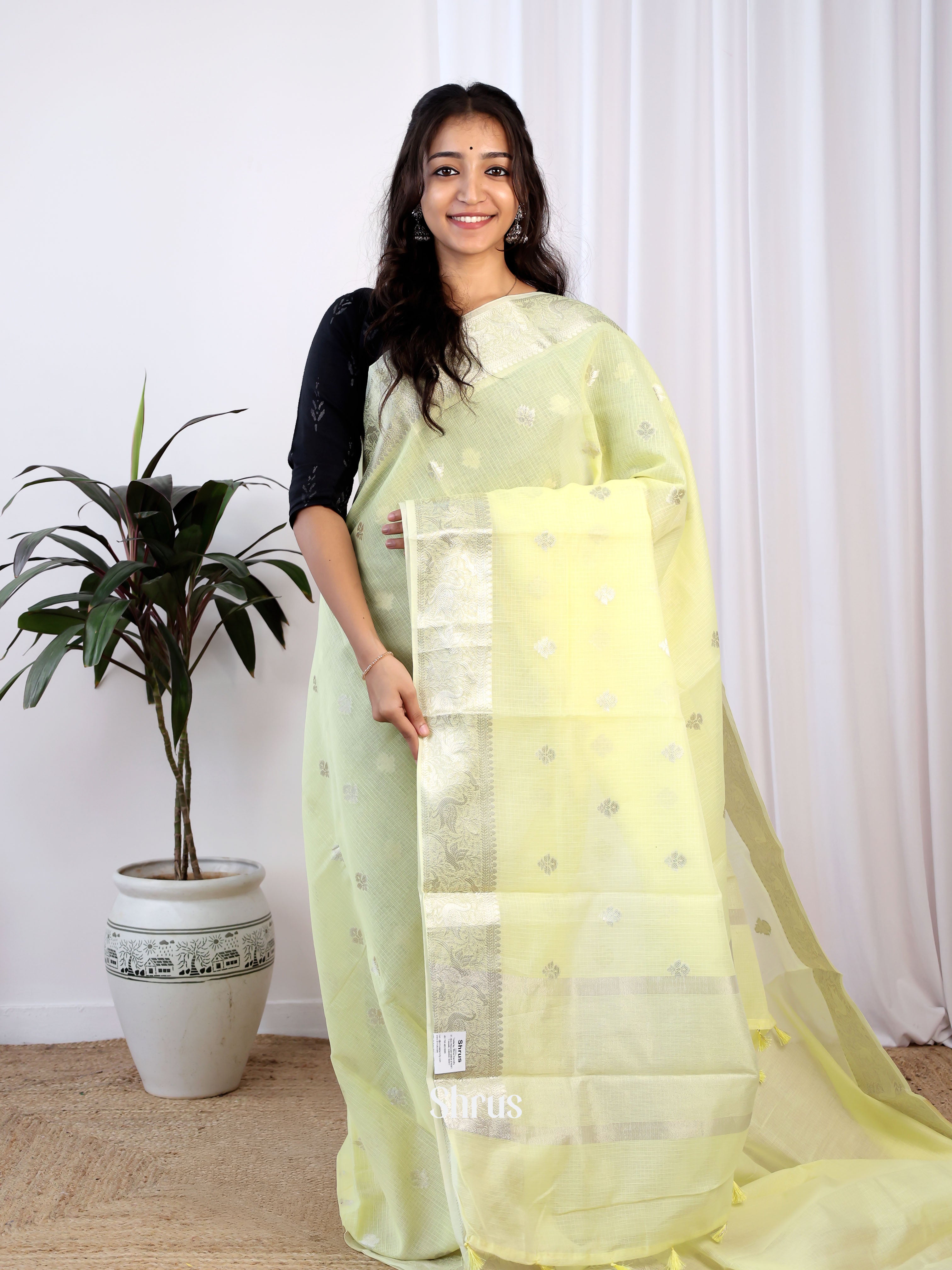 Lime Yellow - Kora Banarasi Saree