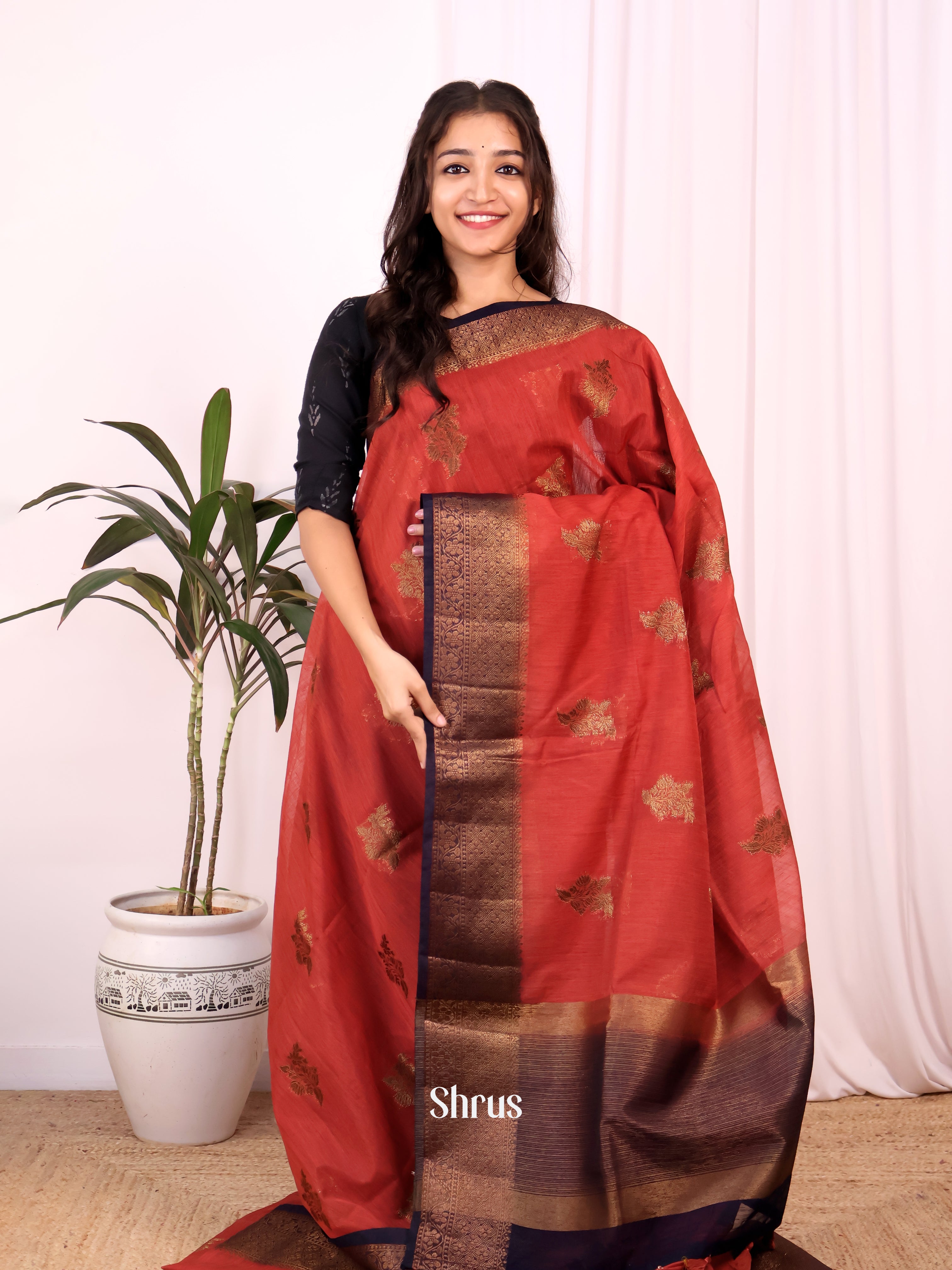 Red & Blue- Semi Jute Saree