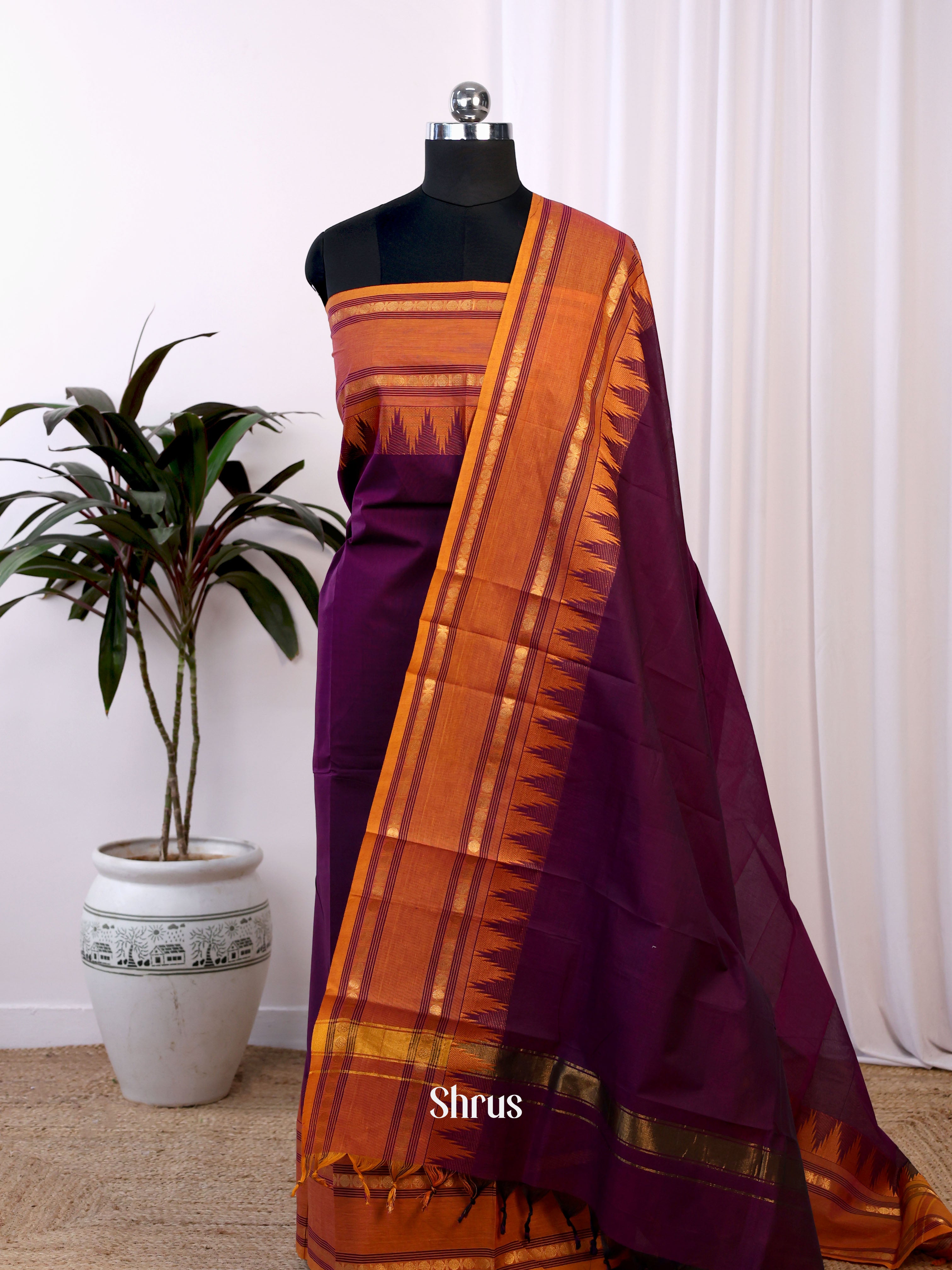 Purple & Orange - chettinad top & dupatta combo