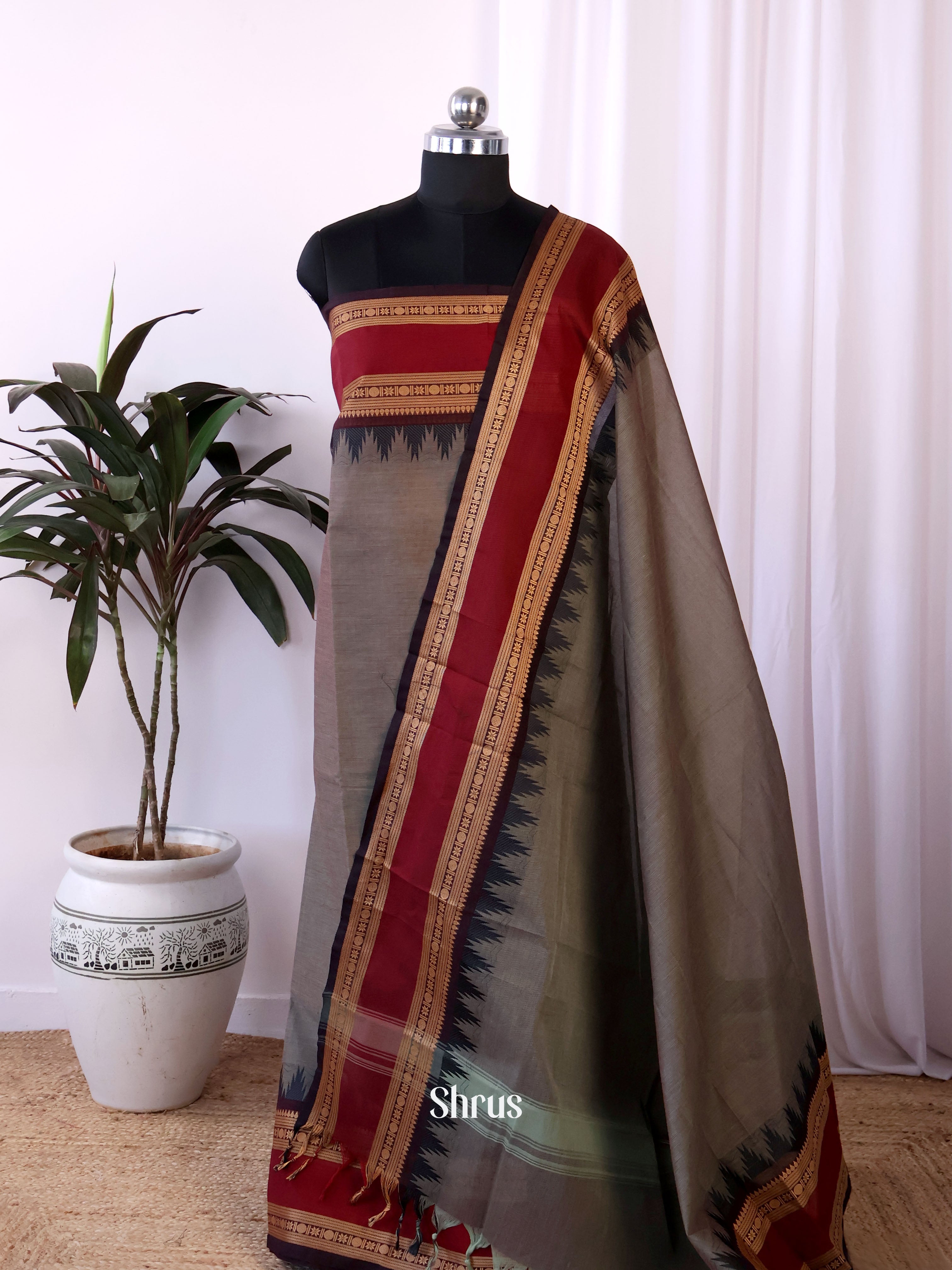 Grey & Black- chettinad top & dupatta combo