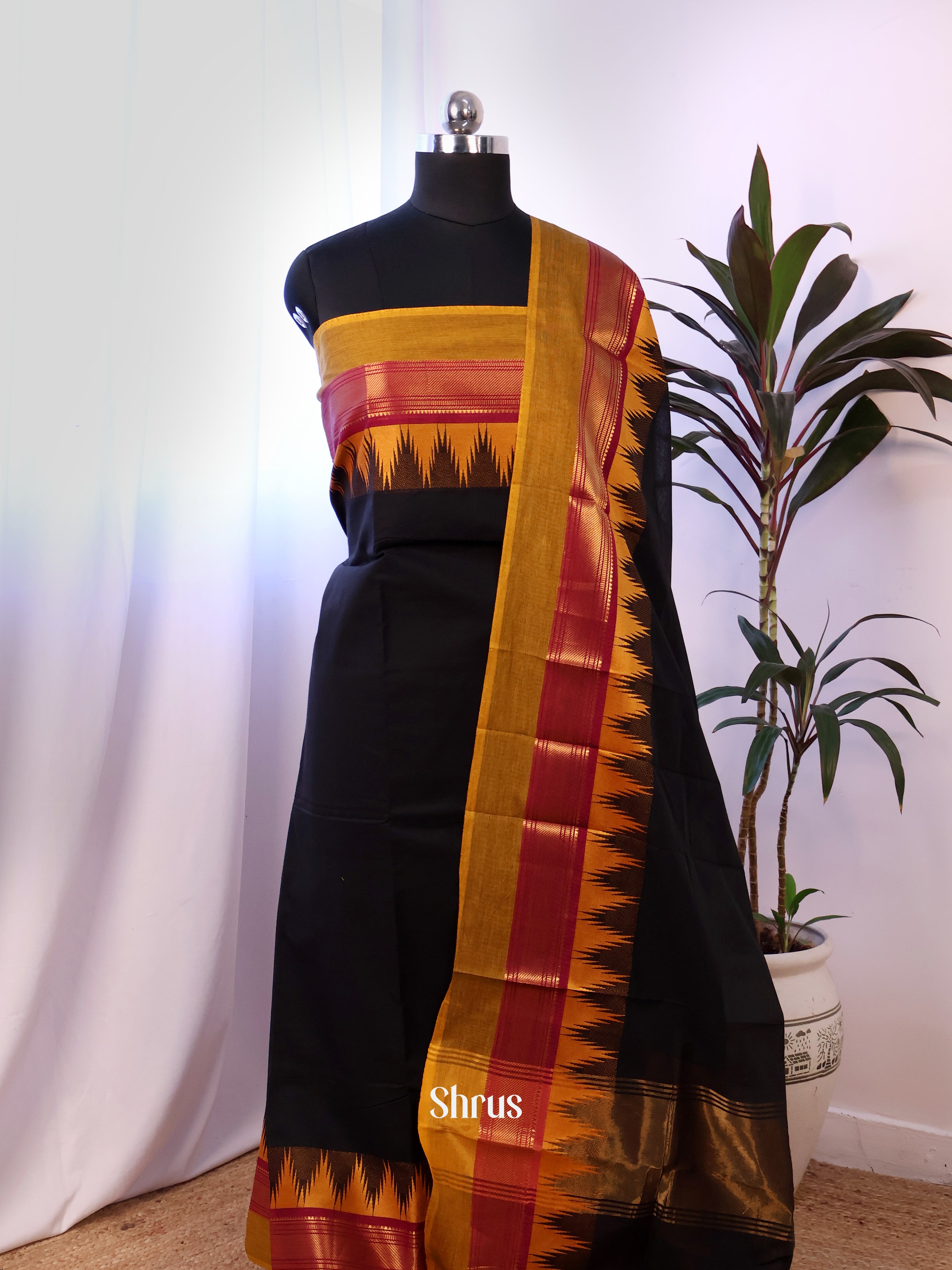 Black & Mustard - chettinad top & dupatta combo