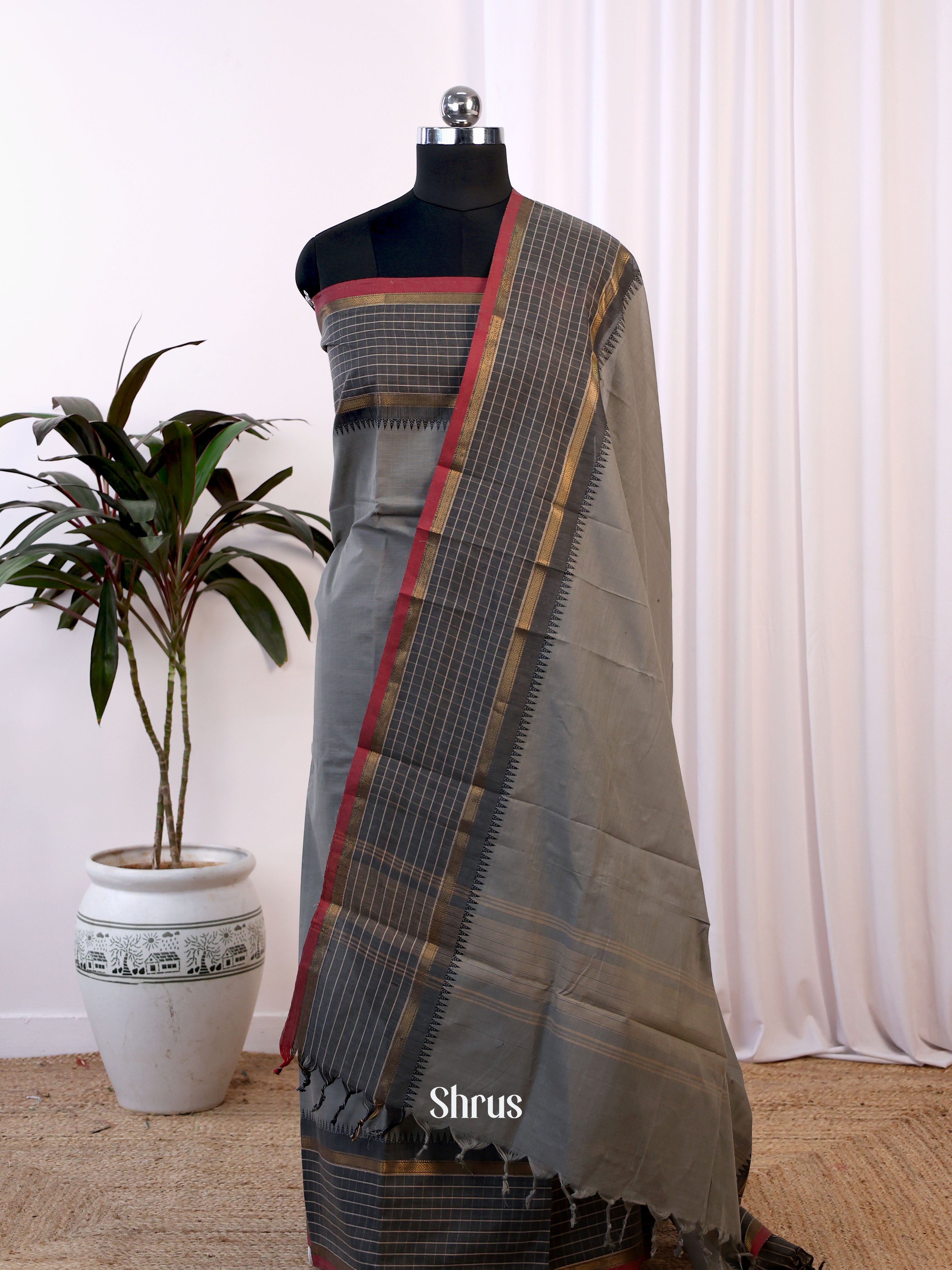 Grey - chettinad top & dupatta combo