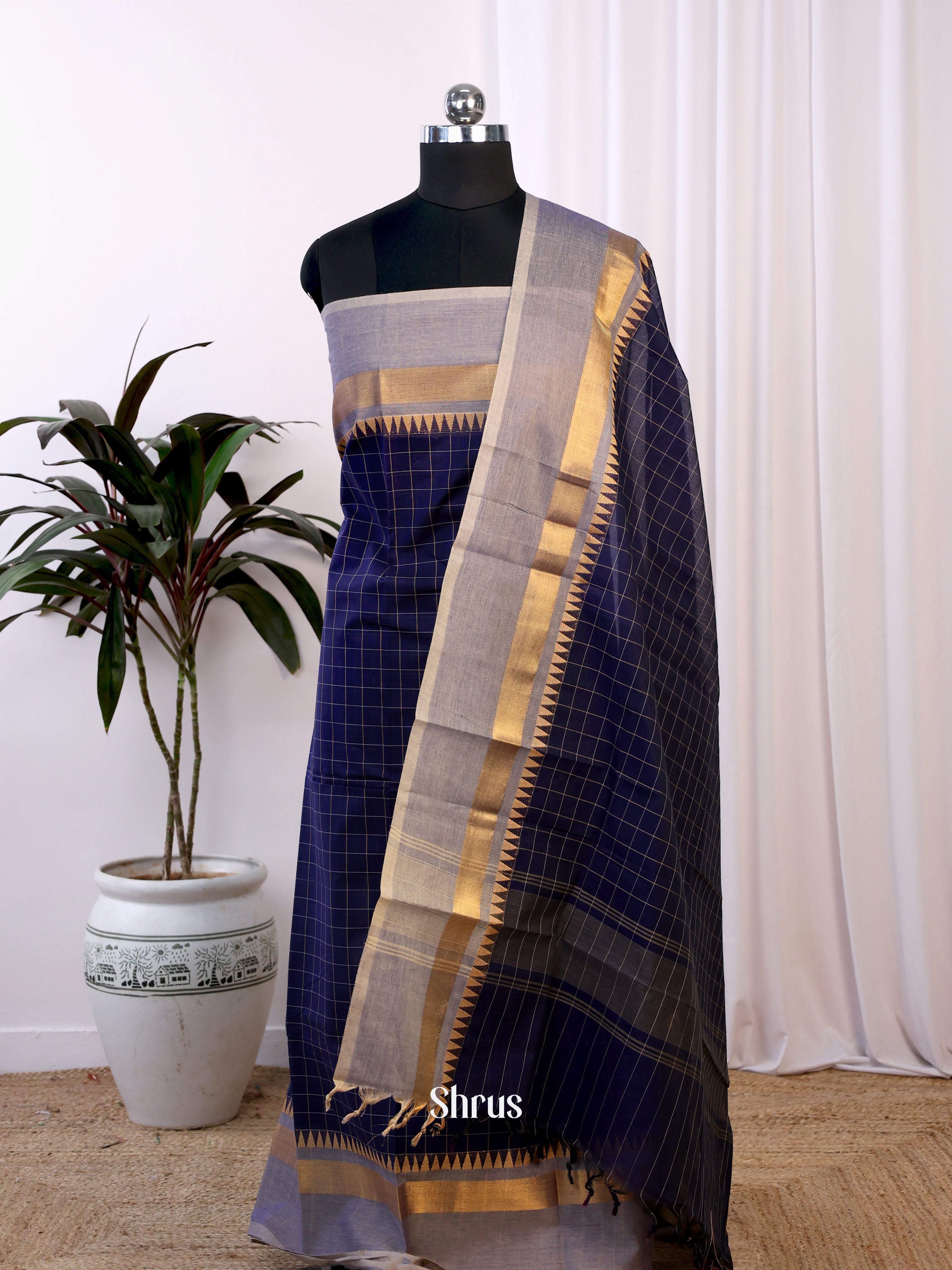 Blue & Purple- chettinad top & dupatta combo