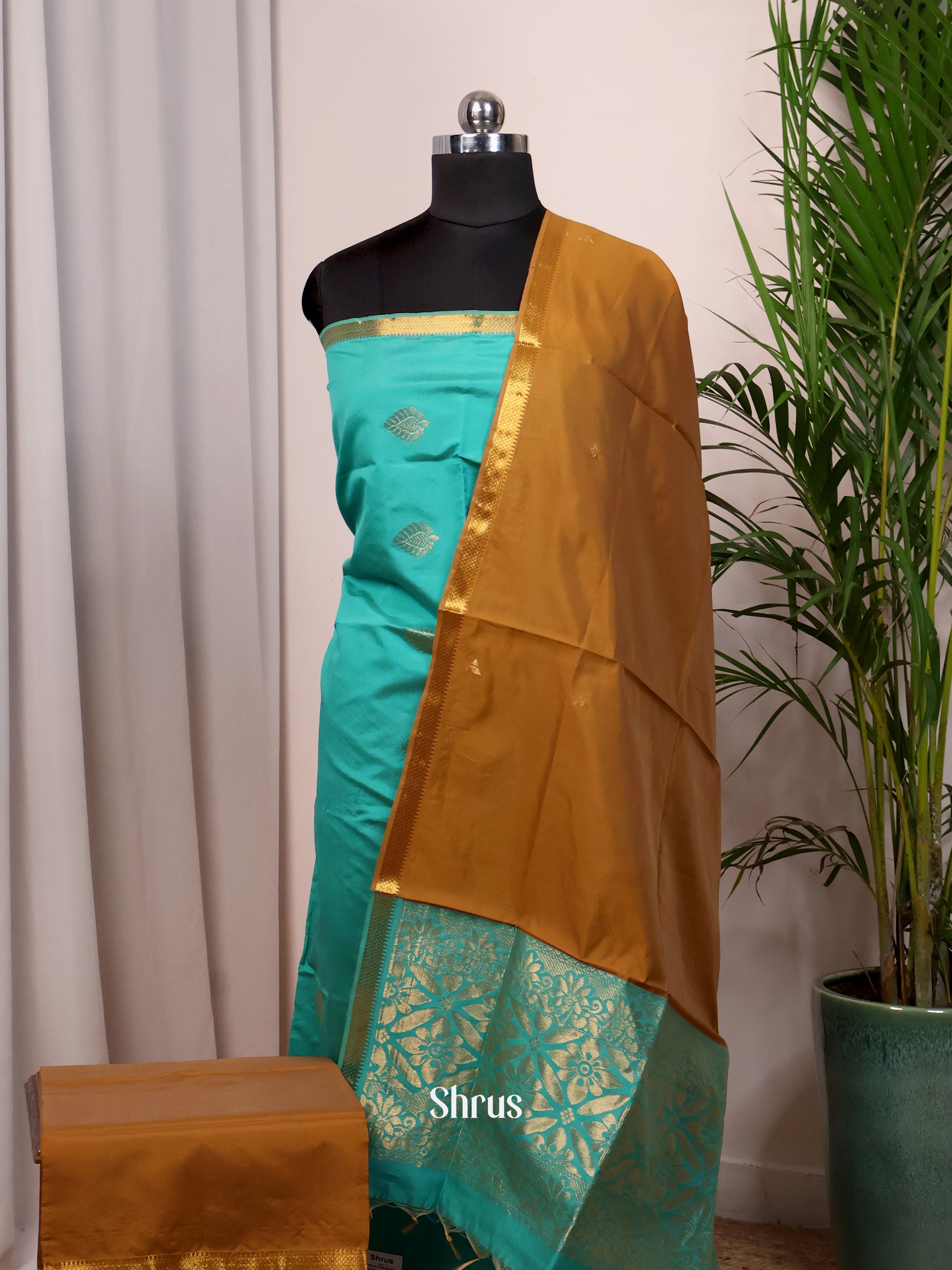 Green & Brown- semi softsilk salwar