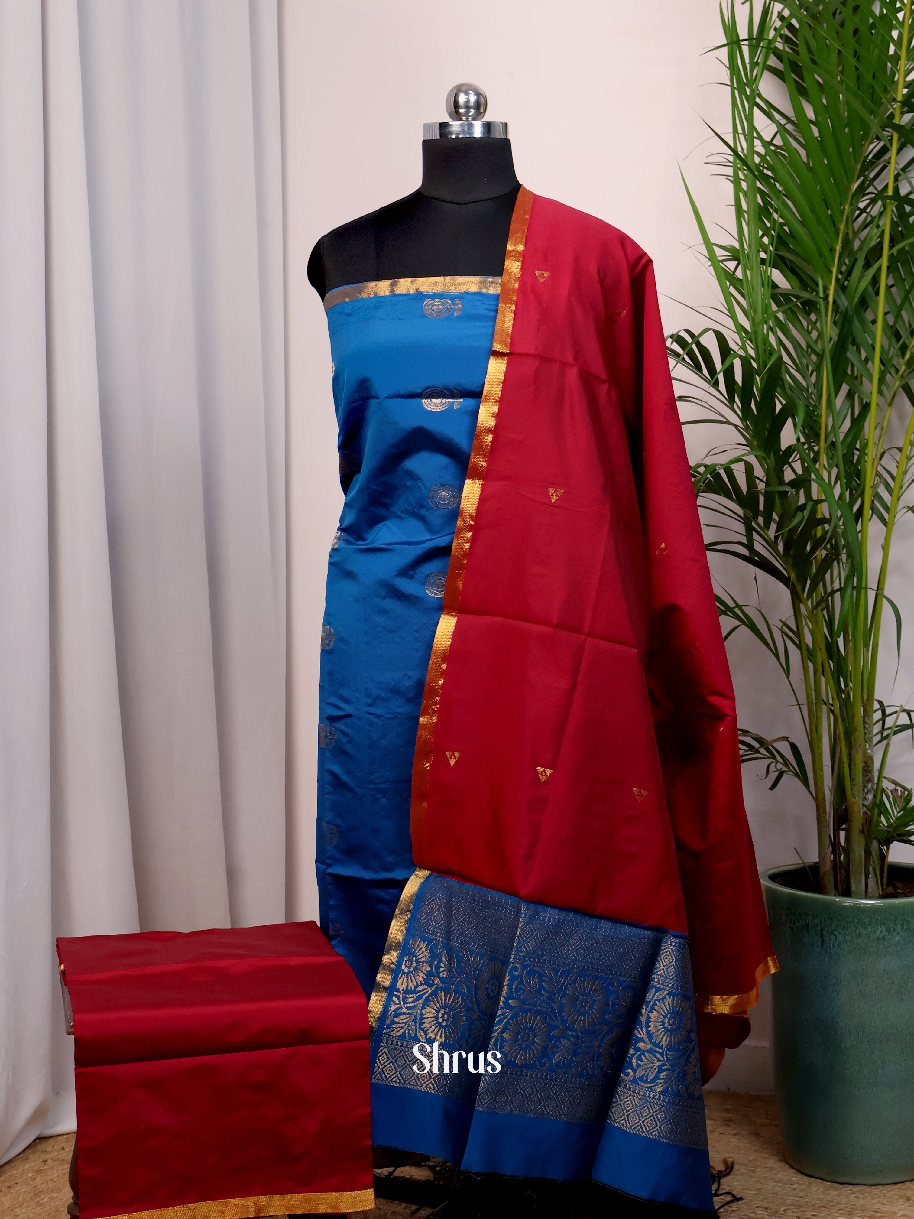 Blue & Maroon- semi softsilk salwar