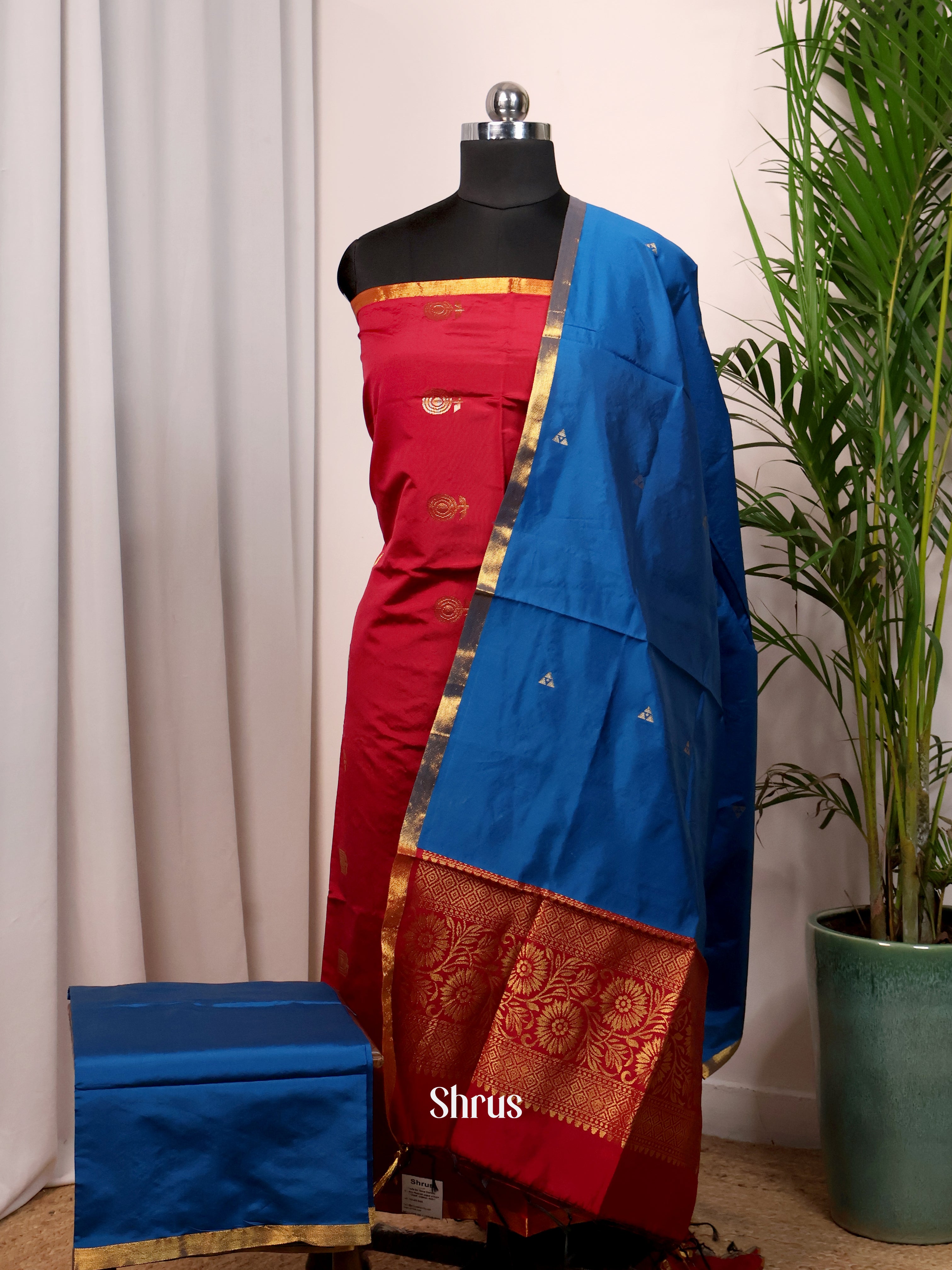 Red & Blue- semi softsilk salwar