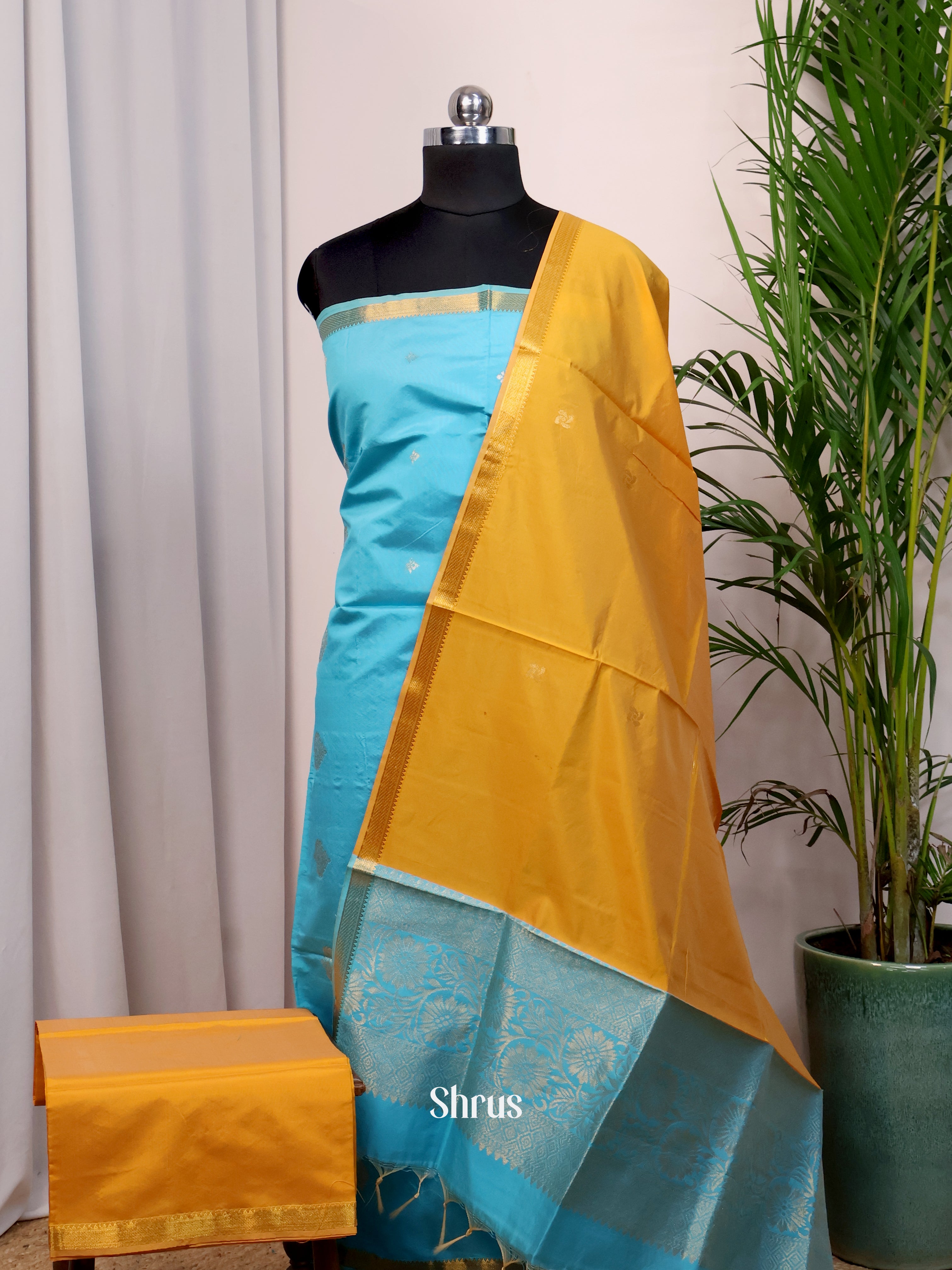 Blue & Mustard - semi softsilk salwar