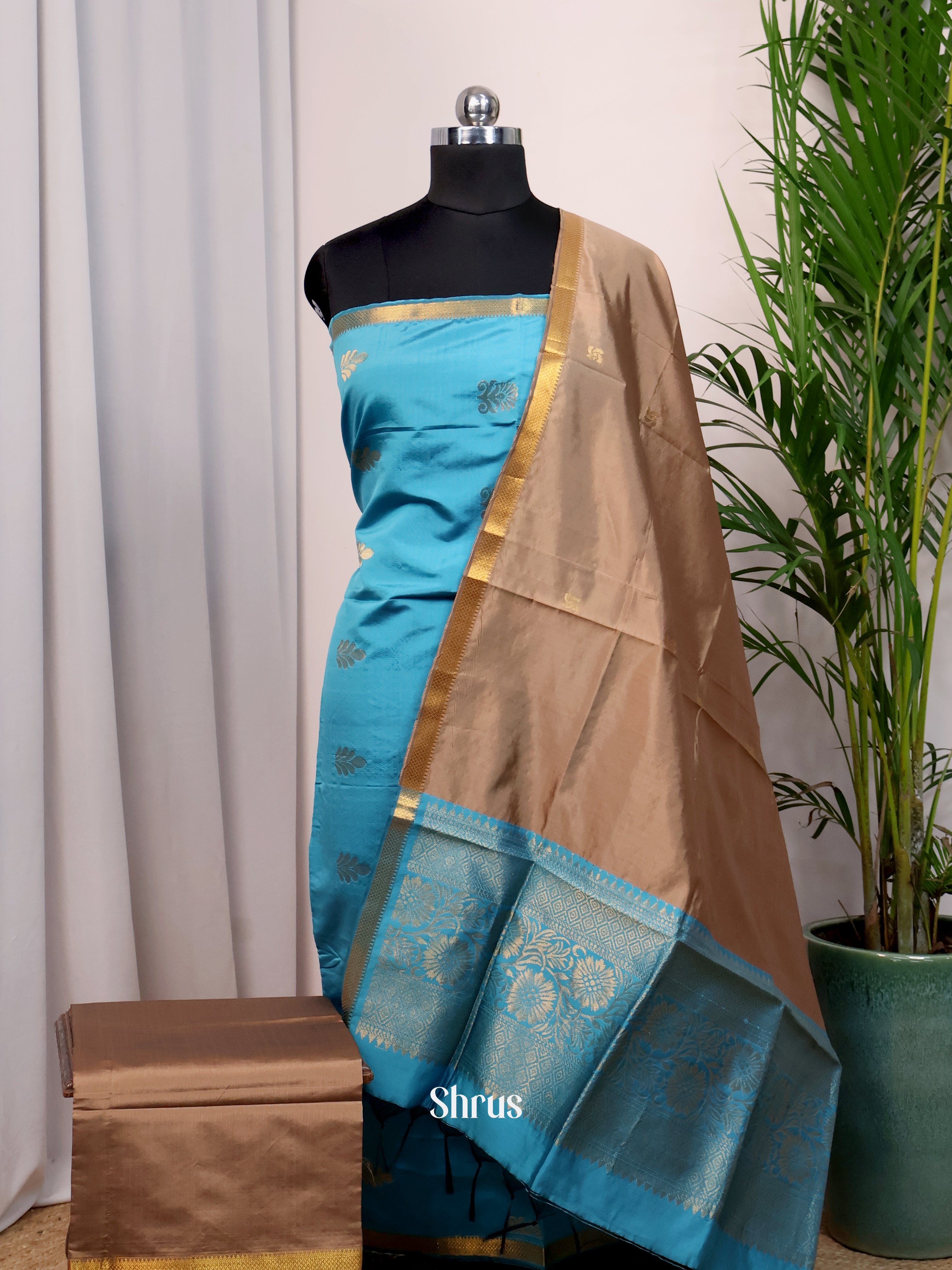 Blue & Brown - semi softsilk salwar