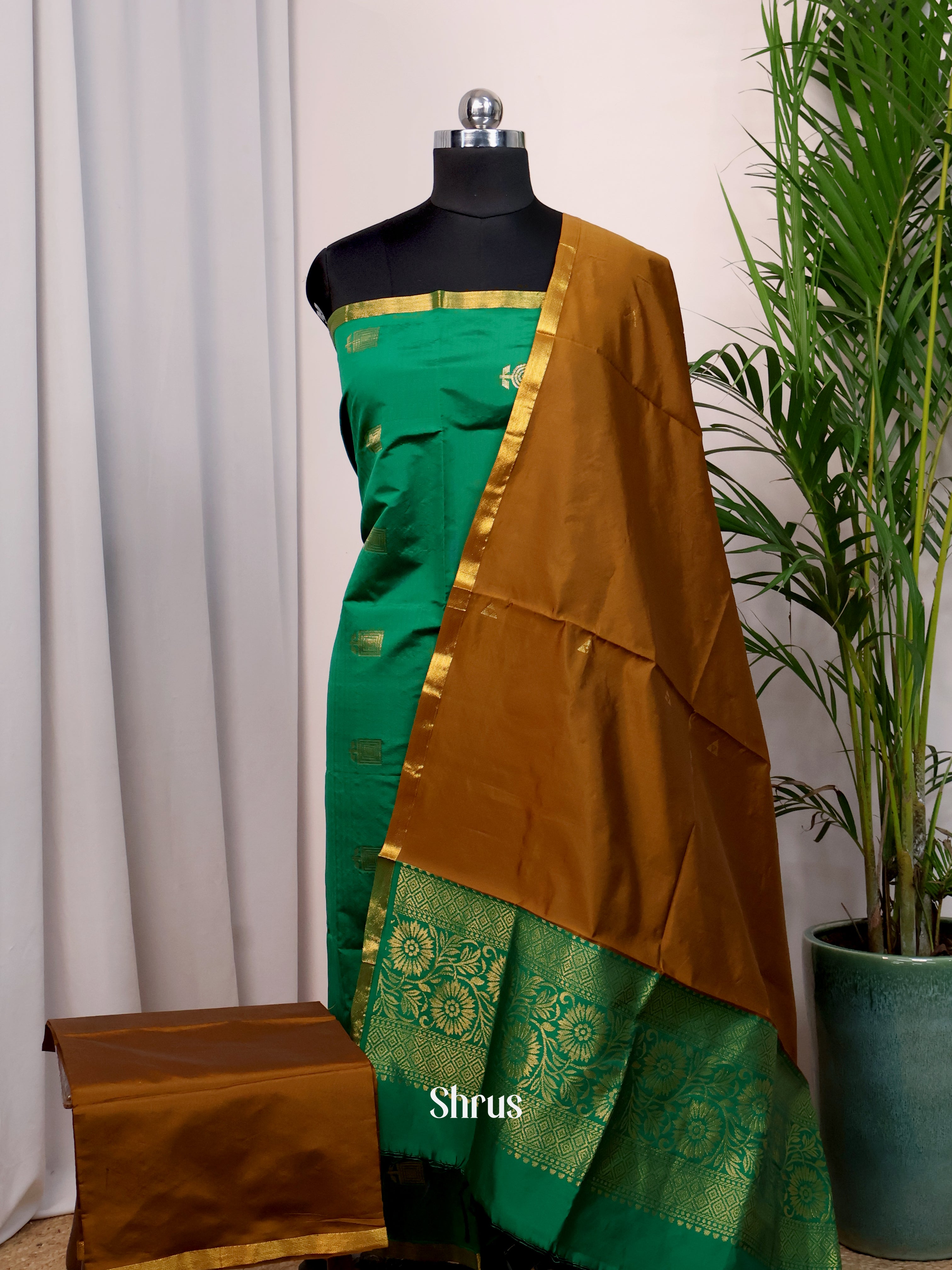 Green & Brown- semi softsilk salwar