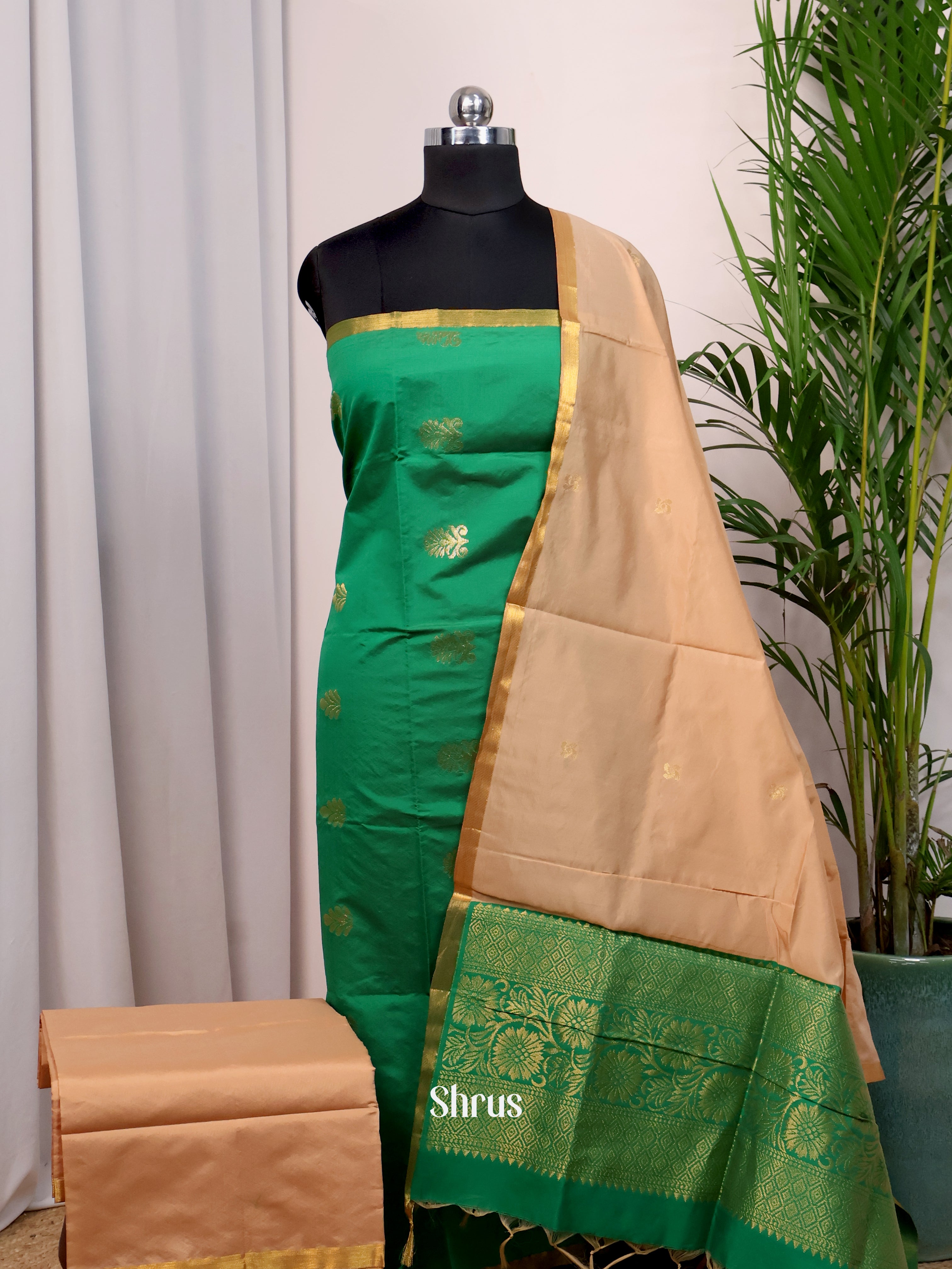 Green & Beige- semi softsilk salwar