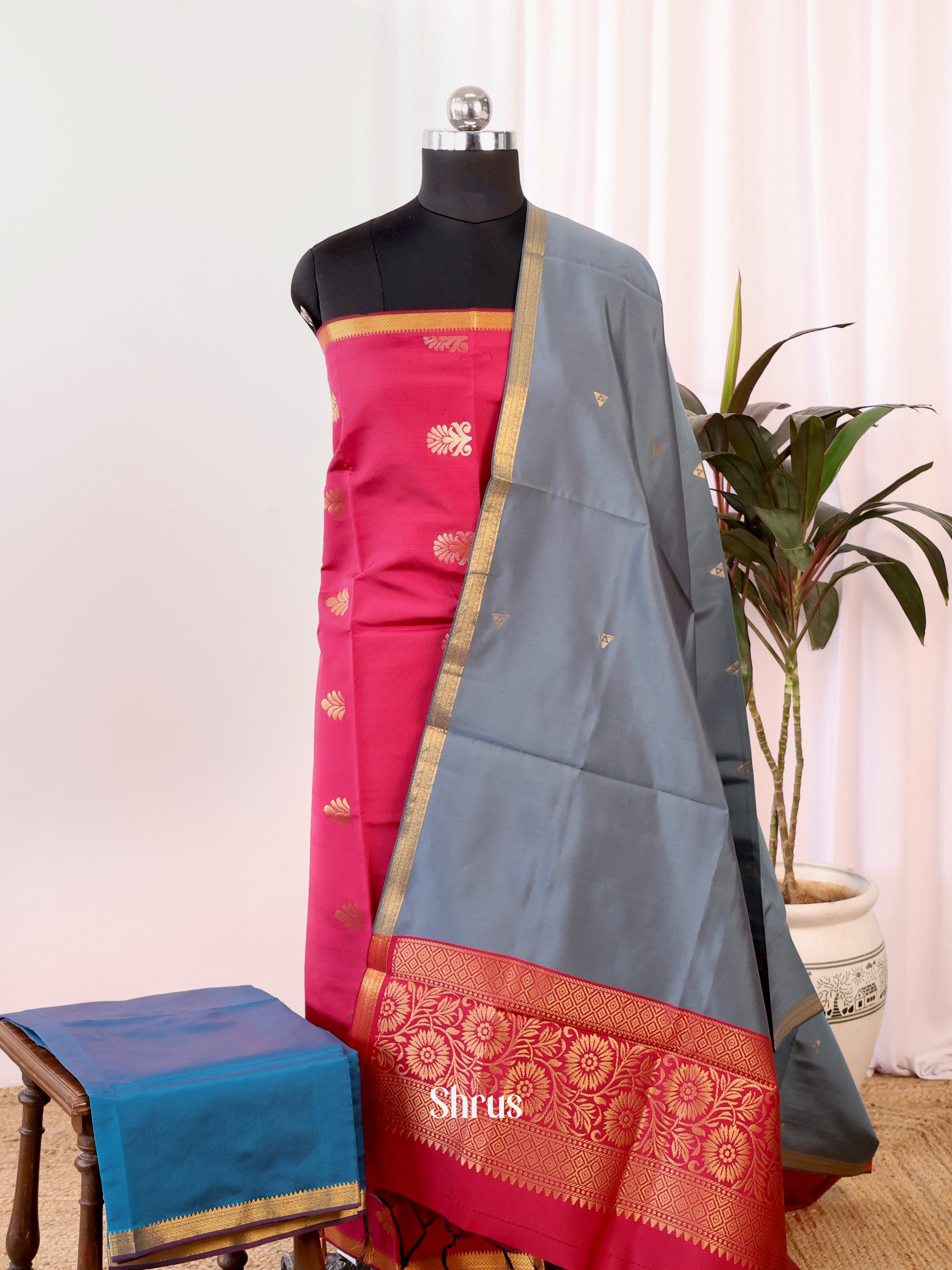 Pink & Blue - semi softsilk salwar - Shop on Shrus.com