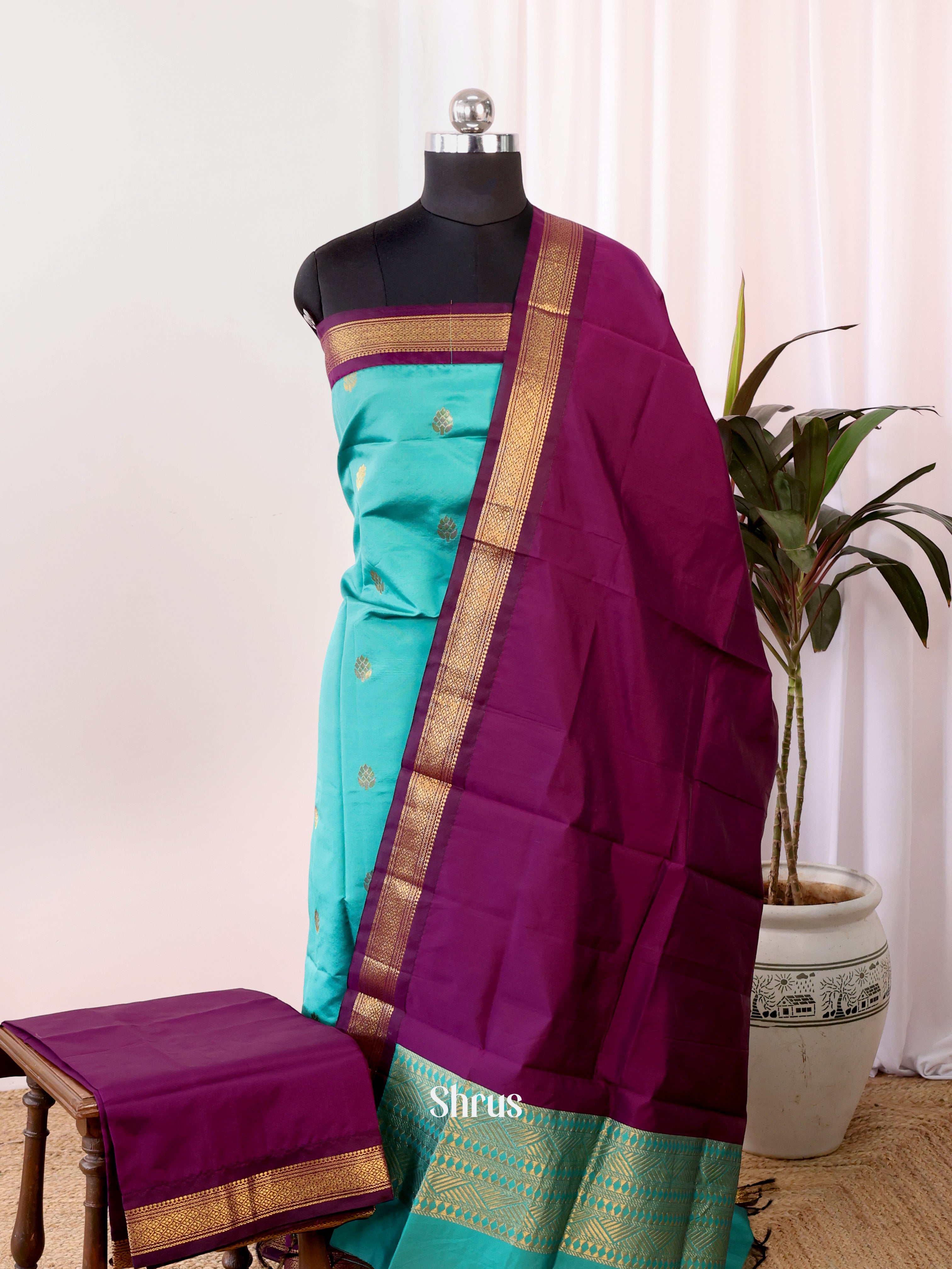 Teal  & Purple - semi softsilk salwar